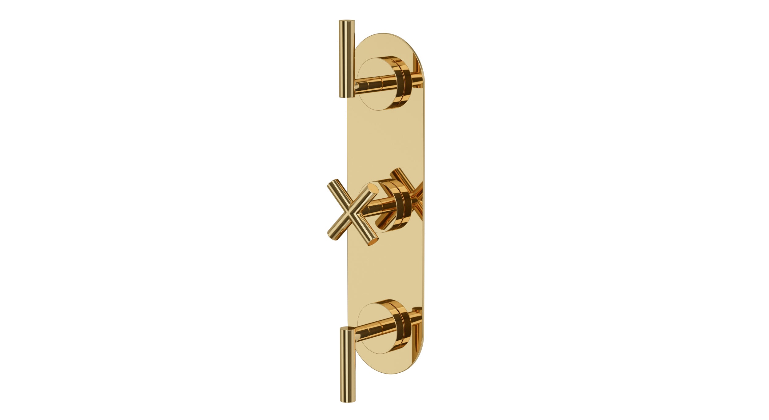 Contour Three Handle Wall Mount Shower Trim with Soft Cross/Soft Lever Handles in Polished Brass