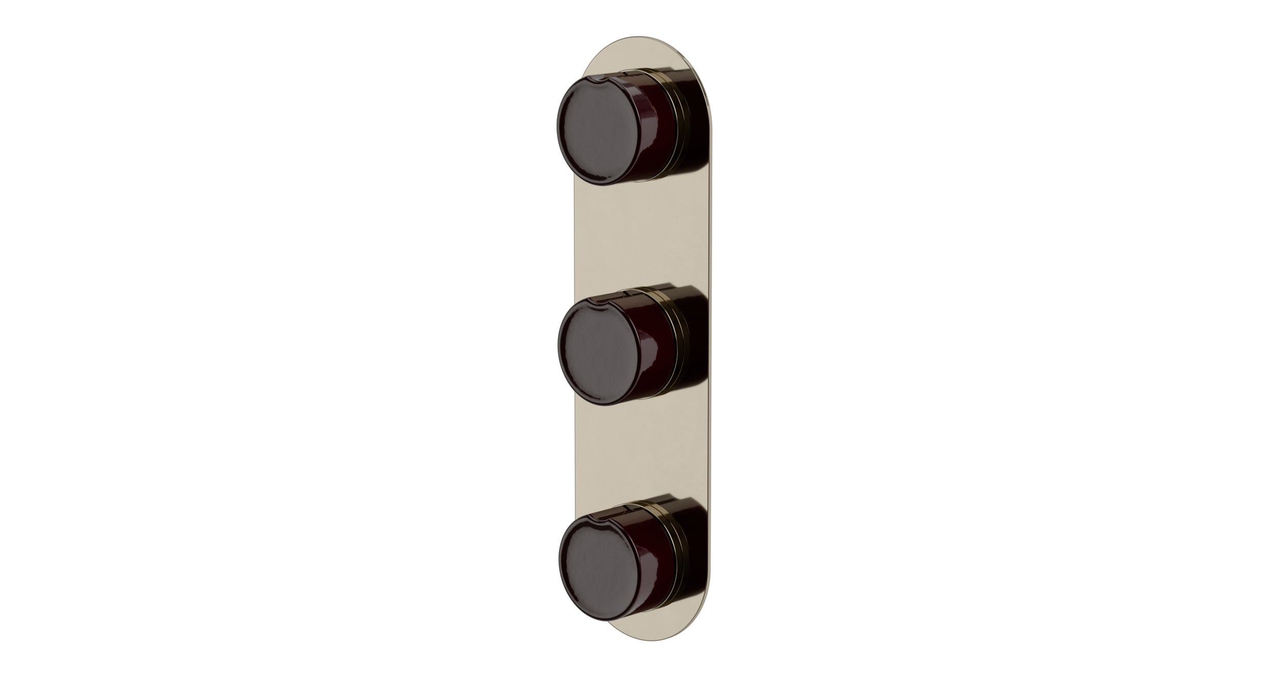 Foundry Three Handle Wall Mount Shower Trim with Groove Ceramic Knob Handles in Polished Nickel