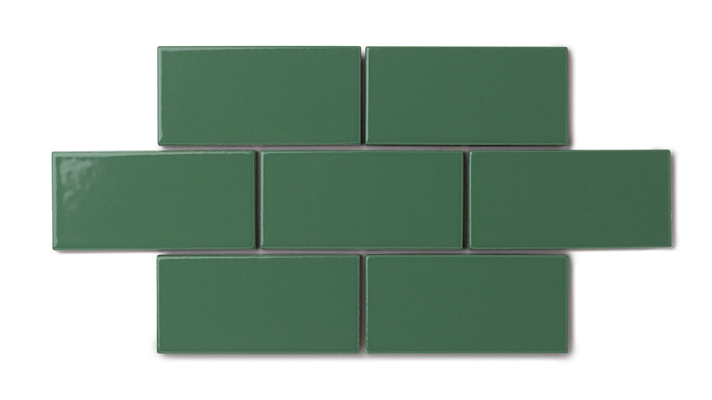2x4 Straight Set Sheeted Natural Press Ceramic Mosaic Tile in Viridian Gloss