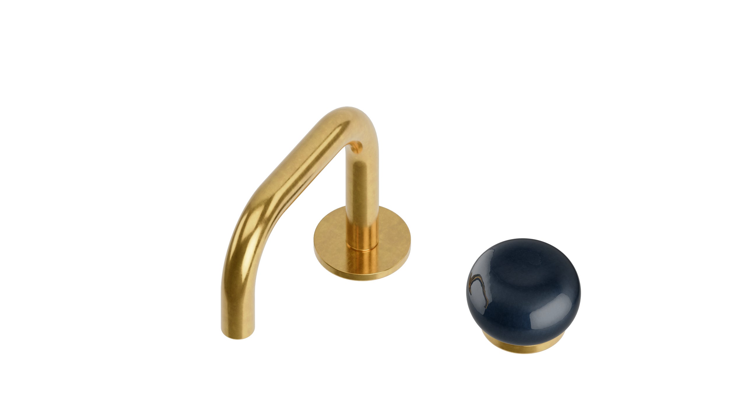 Foundry One Handle Deck Mount Squaretop Lavatory Faucet with Pebble Ceramic Knob Handle in French Brass