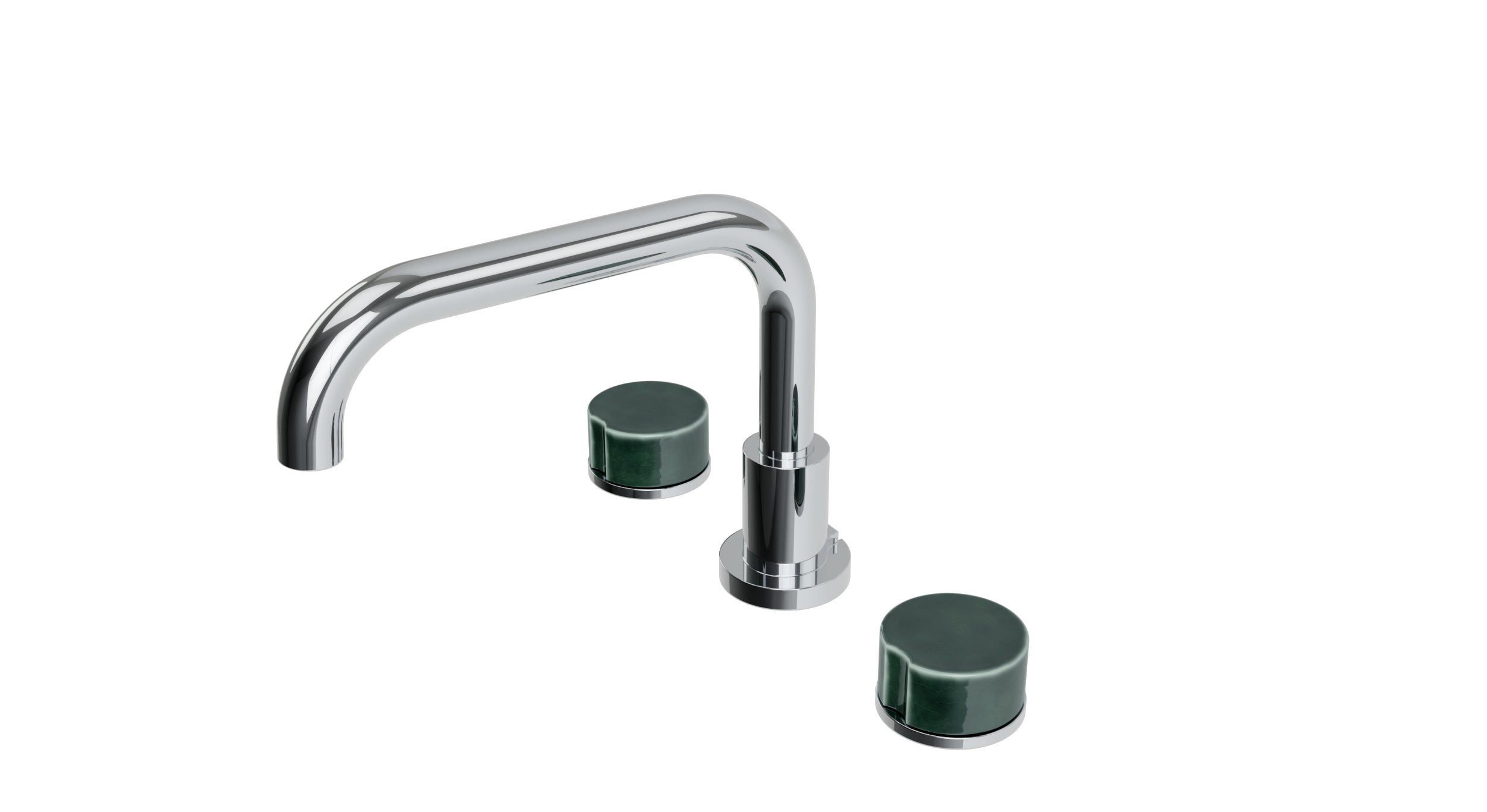 Foundry Two Handle Deck Mount Squaretop Bath Trim with Groove Ceramic Knob Handles in Polished Chrome