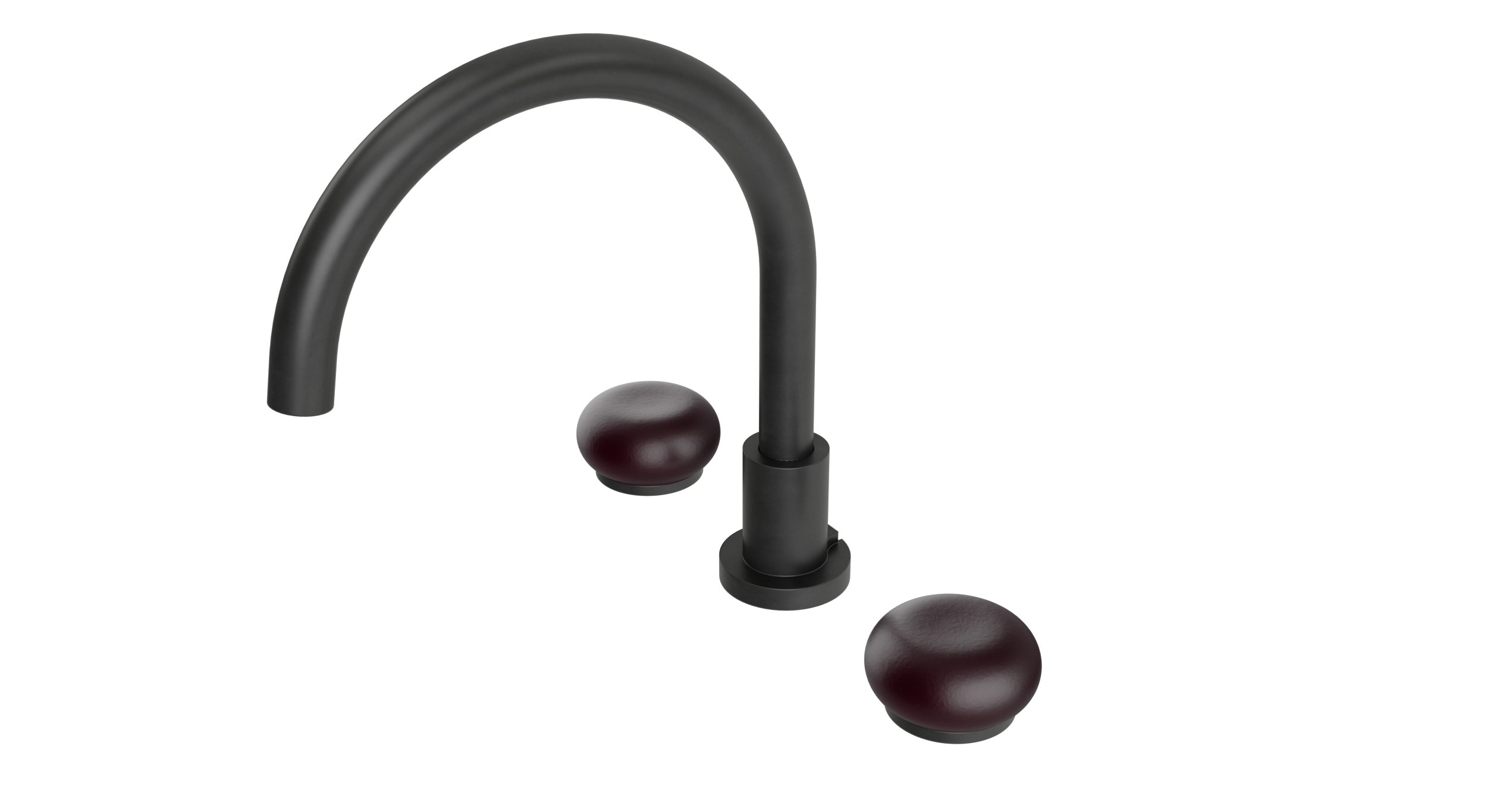 Foundry Two Handle Deck Mount Gooseneck Bath Trim with Pebble Ceramic Knob Handles in Oil Rubbed Bronze