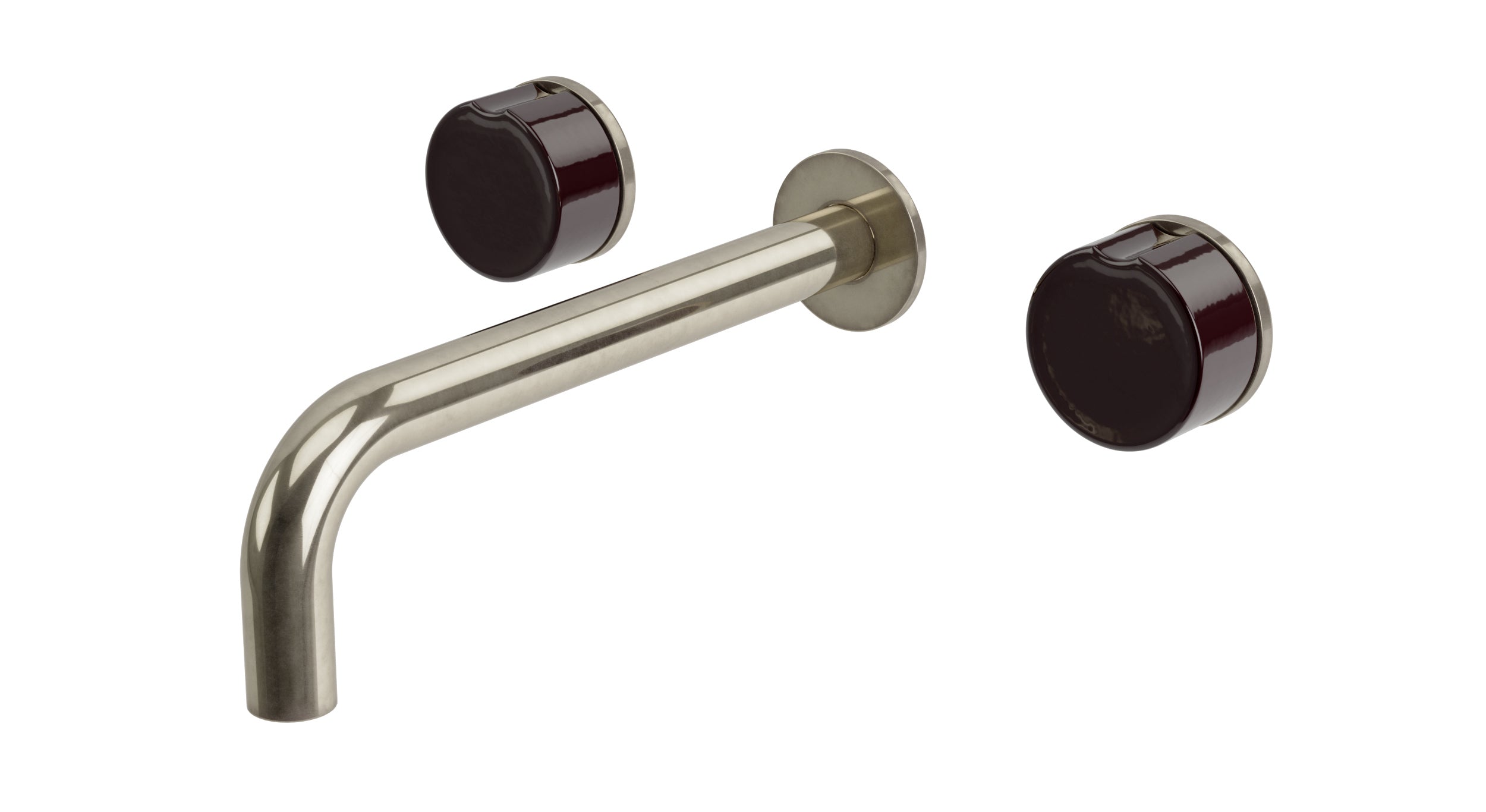 Foundry Two Handle Wall Mount 7.5" Lavatory Faucet with Groove Ceramic Knob Handles in French Nickel