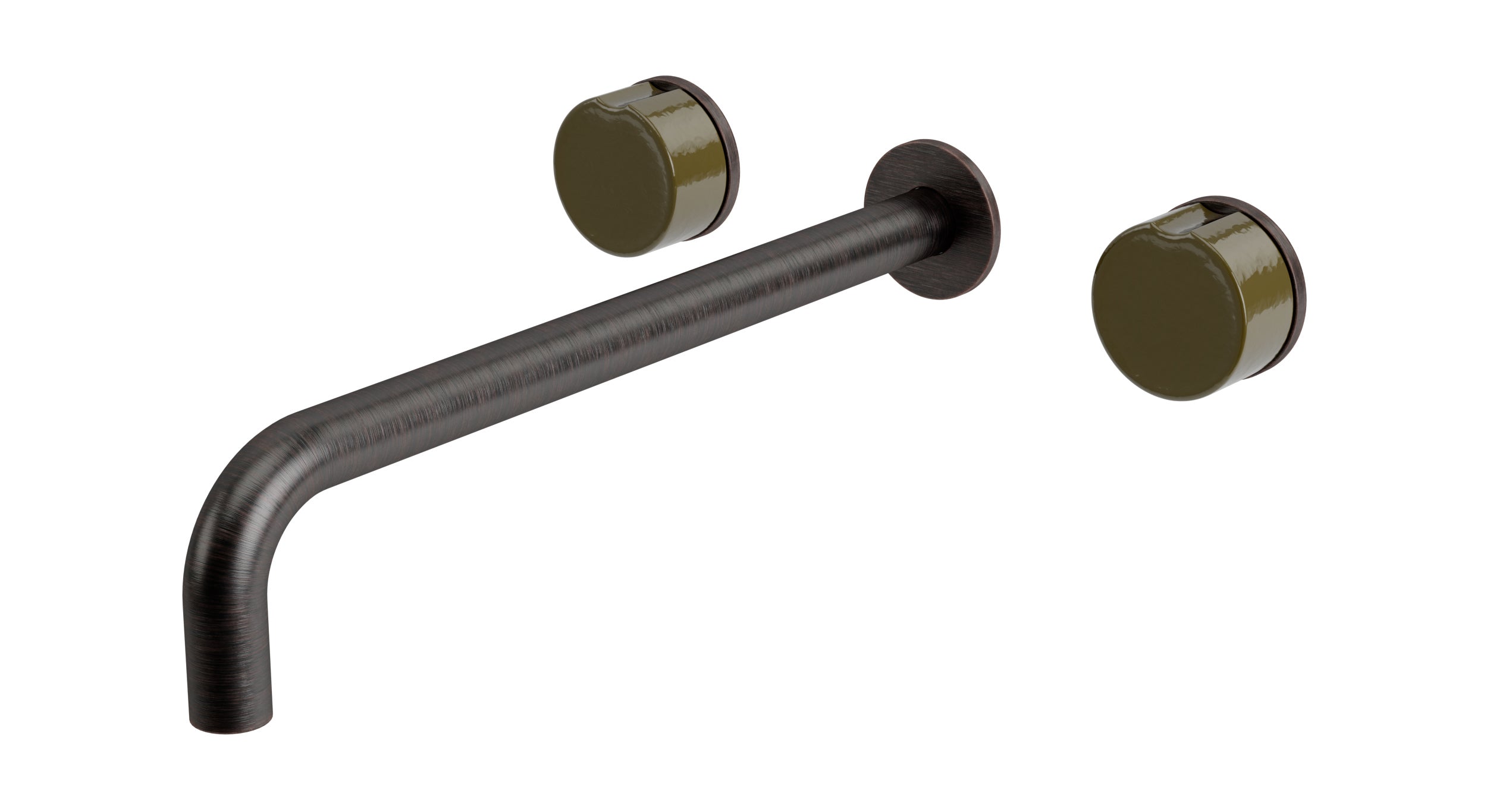 Foundry Two Handle Wall Mount 12" Lavatory Faucet with Groove Ceramic Knob Handles in Antique Bronze
