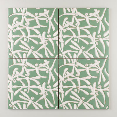 8x8 Handpainted Sample Dragonflies  in Green Motif