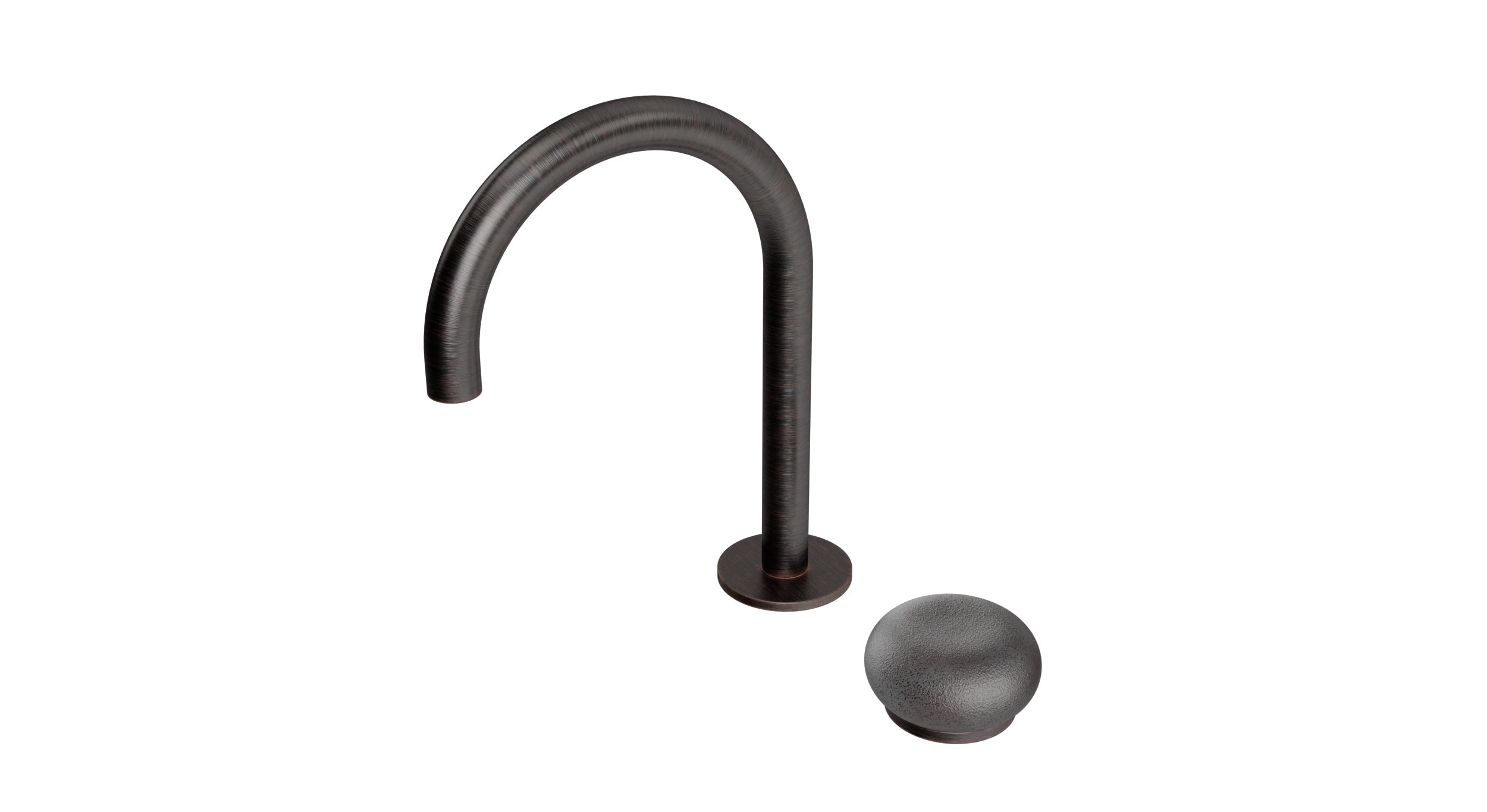 Foundry One Handle Deck Mount Gooseneck Lavatory Faucet with Pebble Ceramic Knob Handle in Antique Bronze