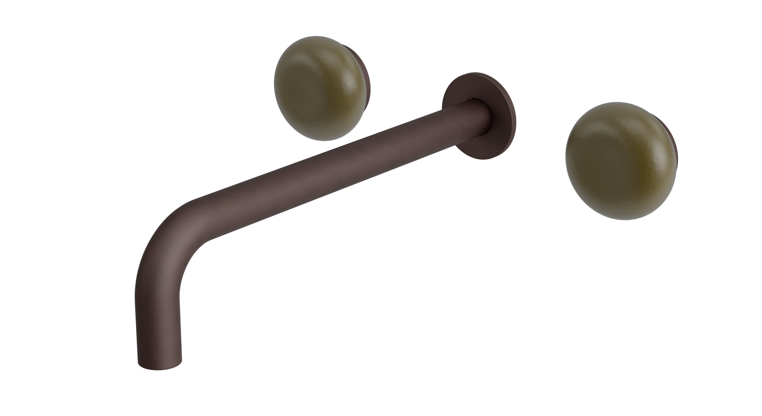 Foundry Two Handle Wall Mount 10" Lavatory Faucet with Pebble Ceramic Knob Handles in Architectural Copper
