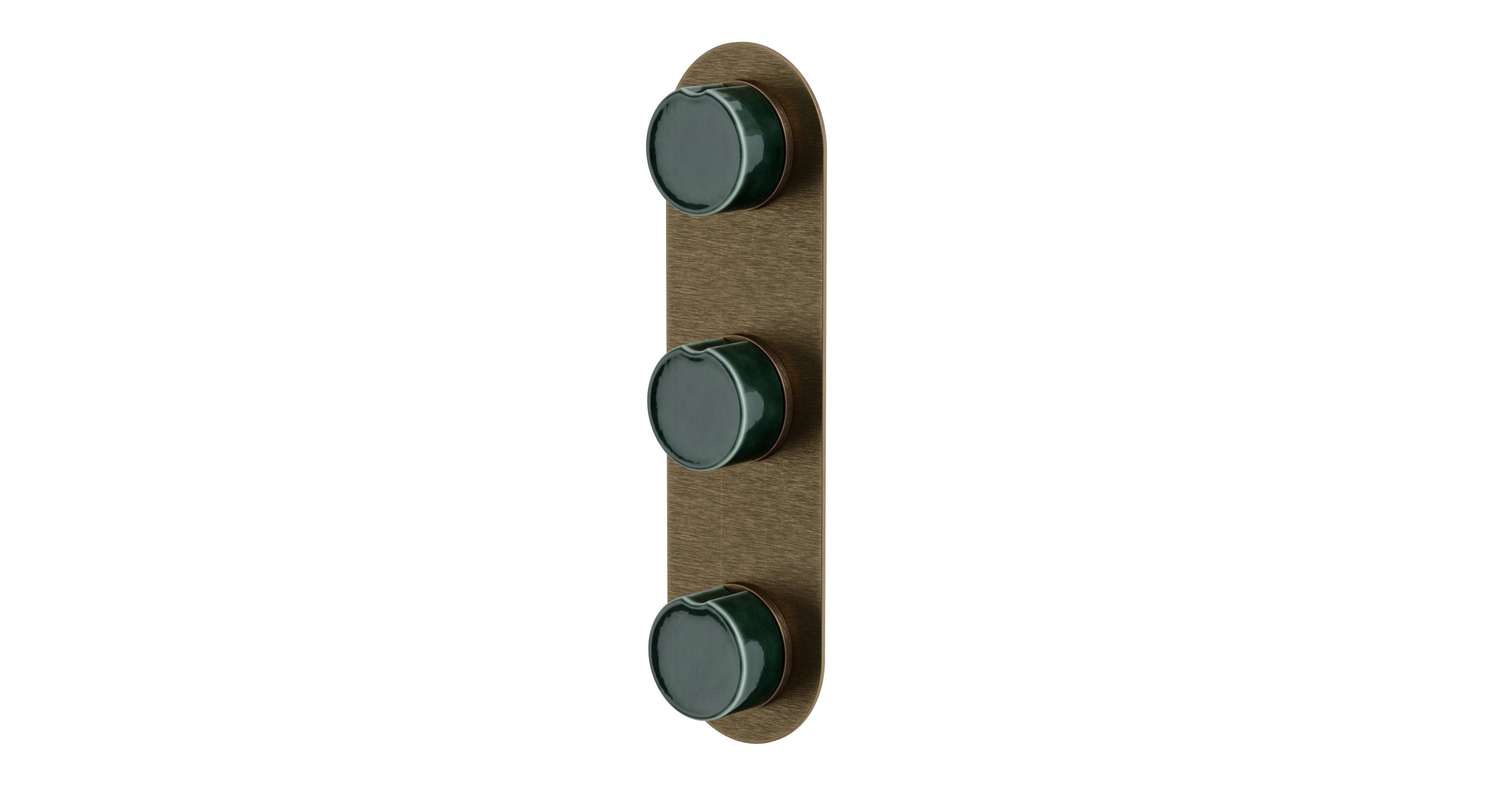Foundry Three Handle Wall Mount Shower Trim with Groove Ceramic Knob Handles in Antique Brass