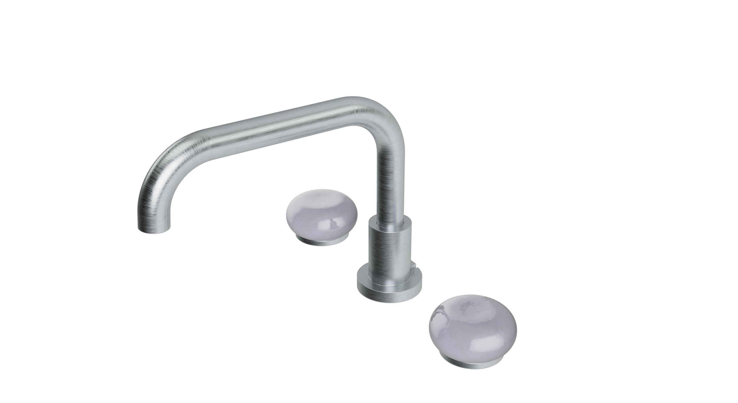 Foundry Two Handle Deck Mount Squaretop Bath Trim with Pebble Ceramic Knob Handles in Satin Chrome