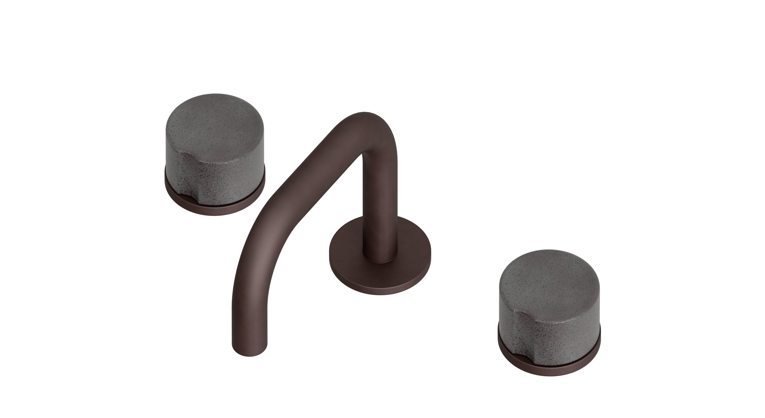 Foundry Two Handle Deck Mount Squaretop Lavatory Faucet with Groove Ceramic Knob Handles in Architectural Copper