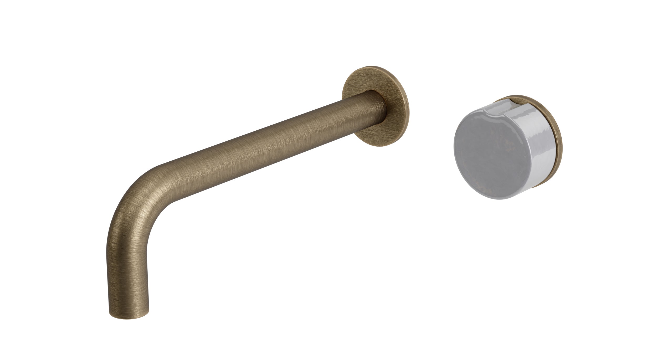 Foundry One Handle Wall Mount 7.5" Lavatory Faucet with Groove Ceramic Knob Handle in Antique Brass