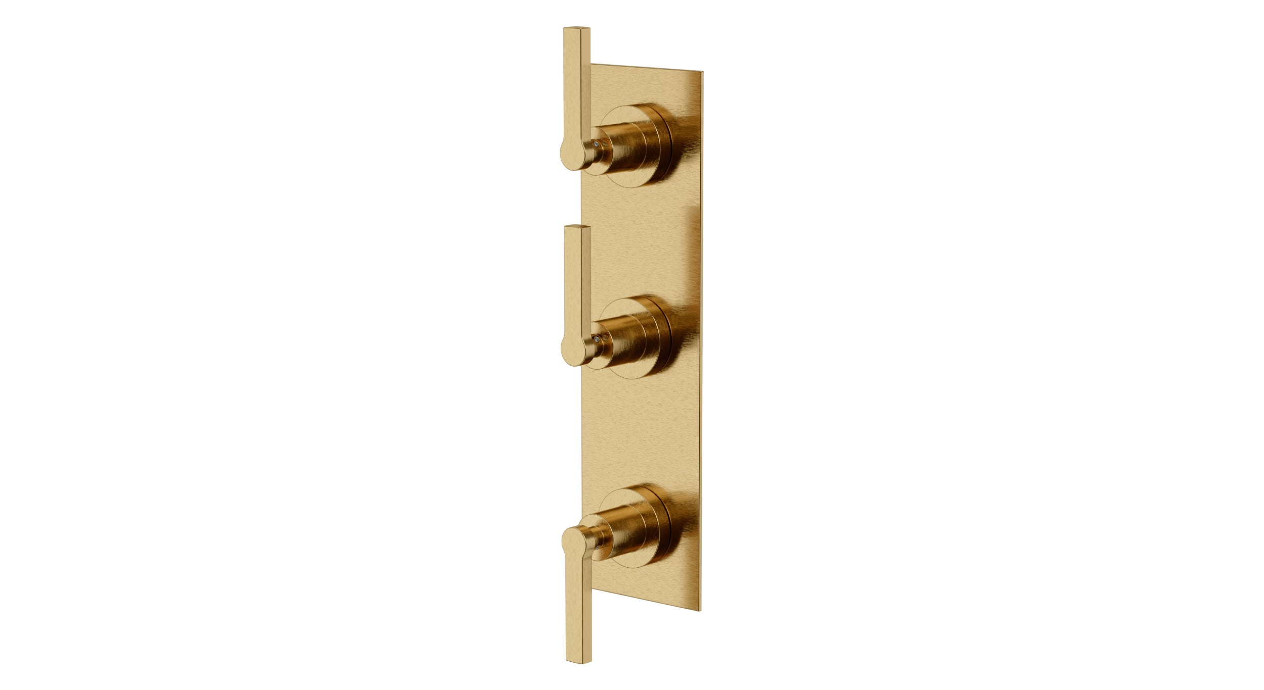 Flatiron Three Handle Wall Mount Shower Trim with Linear Lever Handles in Satin Brass