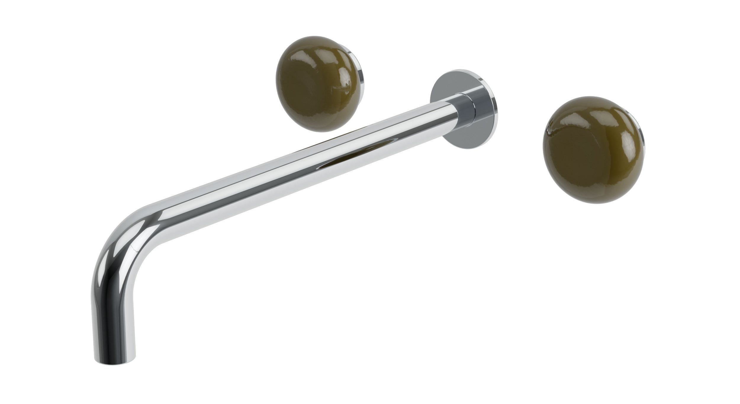Foundry Two Handle Wall Mount 12" Lavatory Faucet with Pebble Ceramic Knob Handles in Polished Chrome
