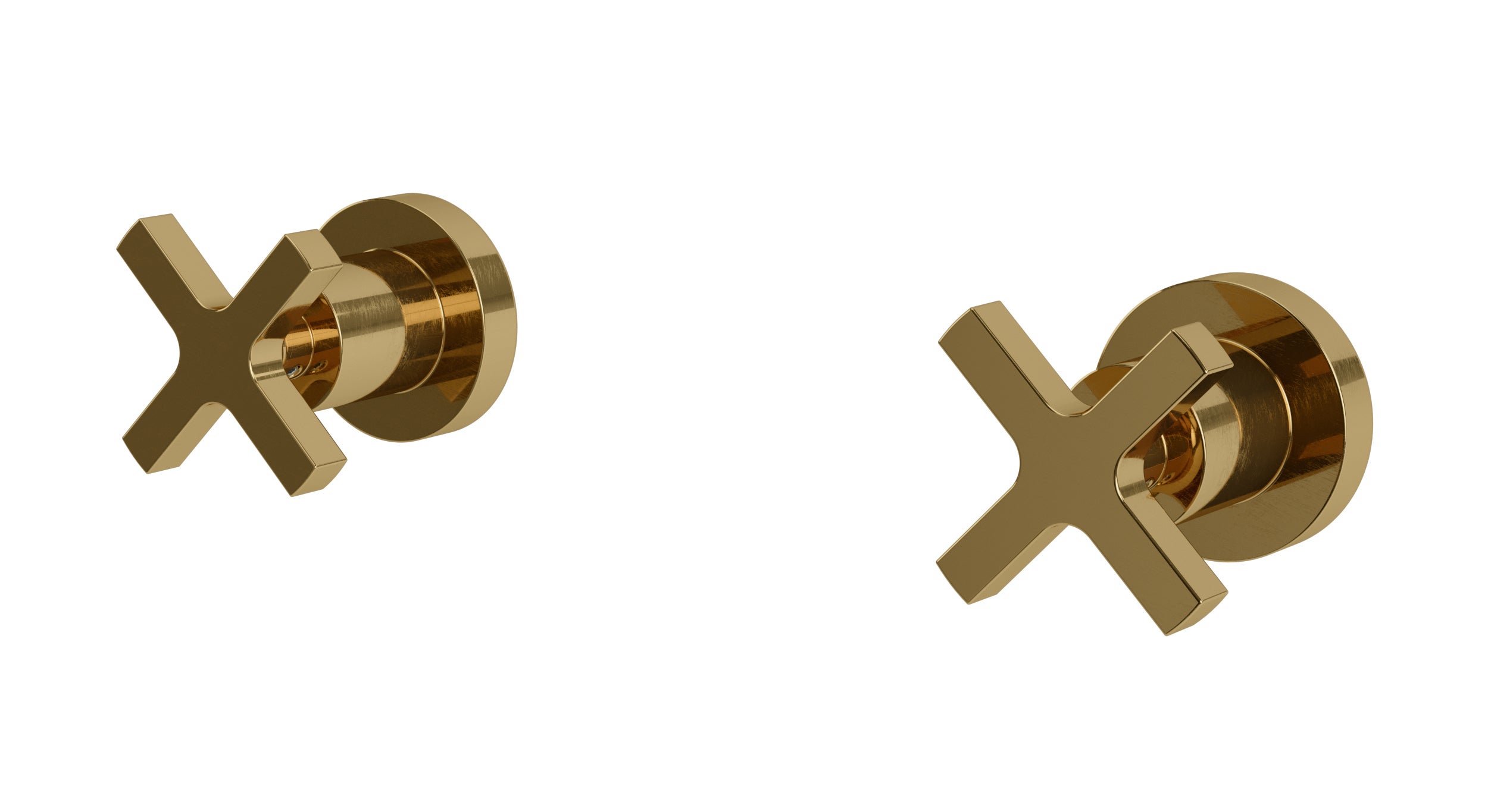 Flatiron Two Handle Wall Mount Bath Trim with Linear Cross Handles in Uncoated Polished Brass