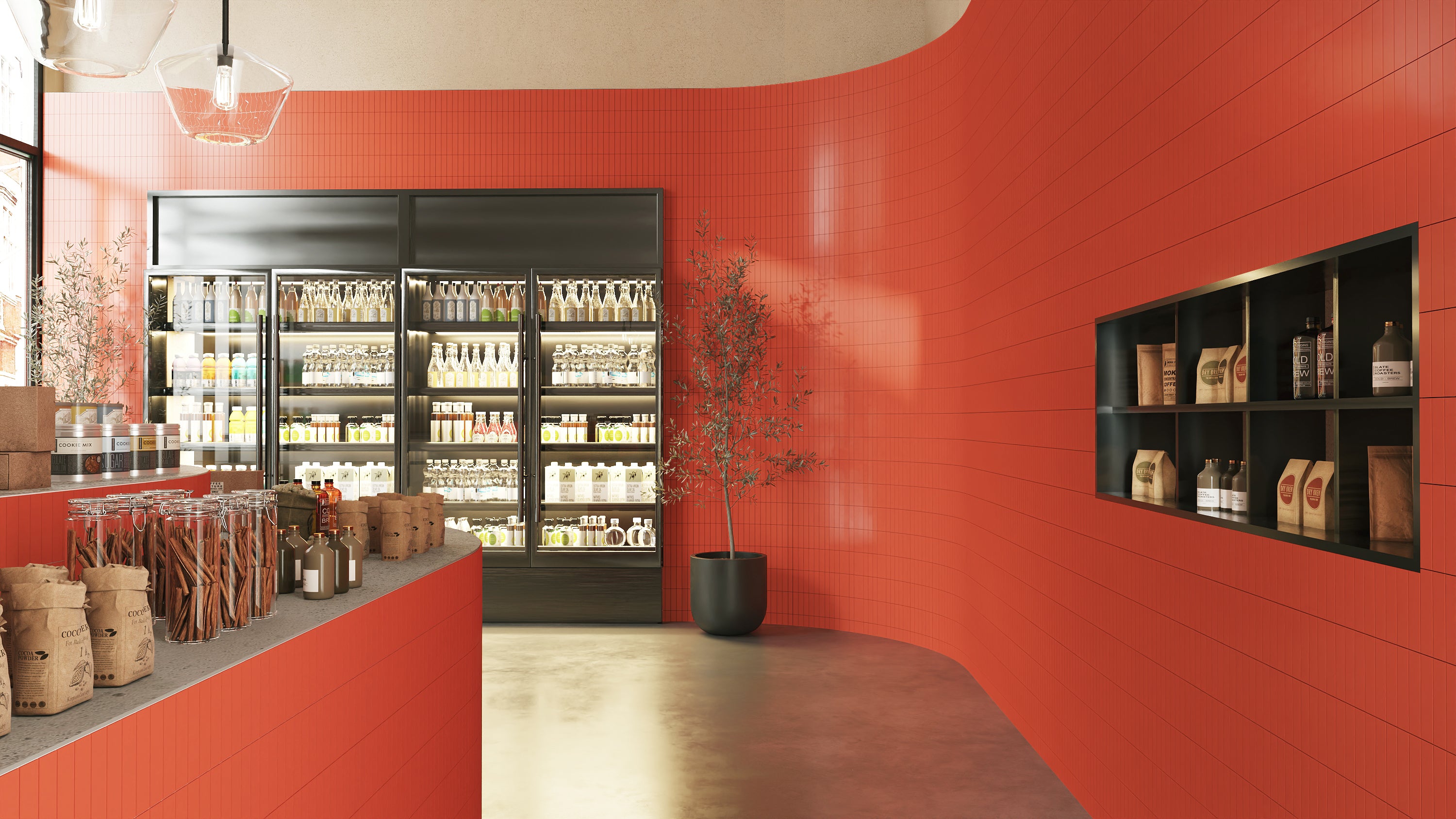 2x8 Natural Press Ceramic Tile in Vermillion Matte
