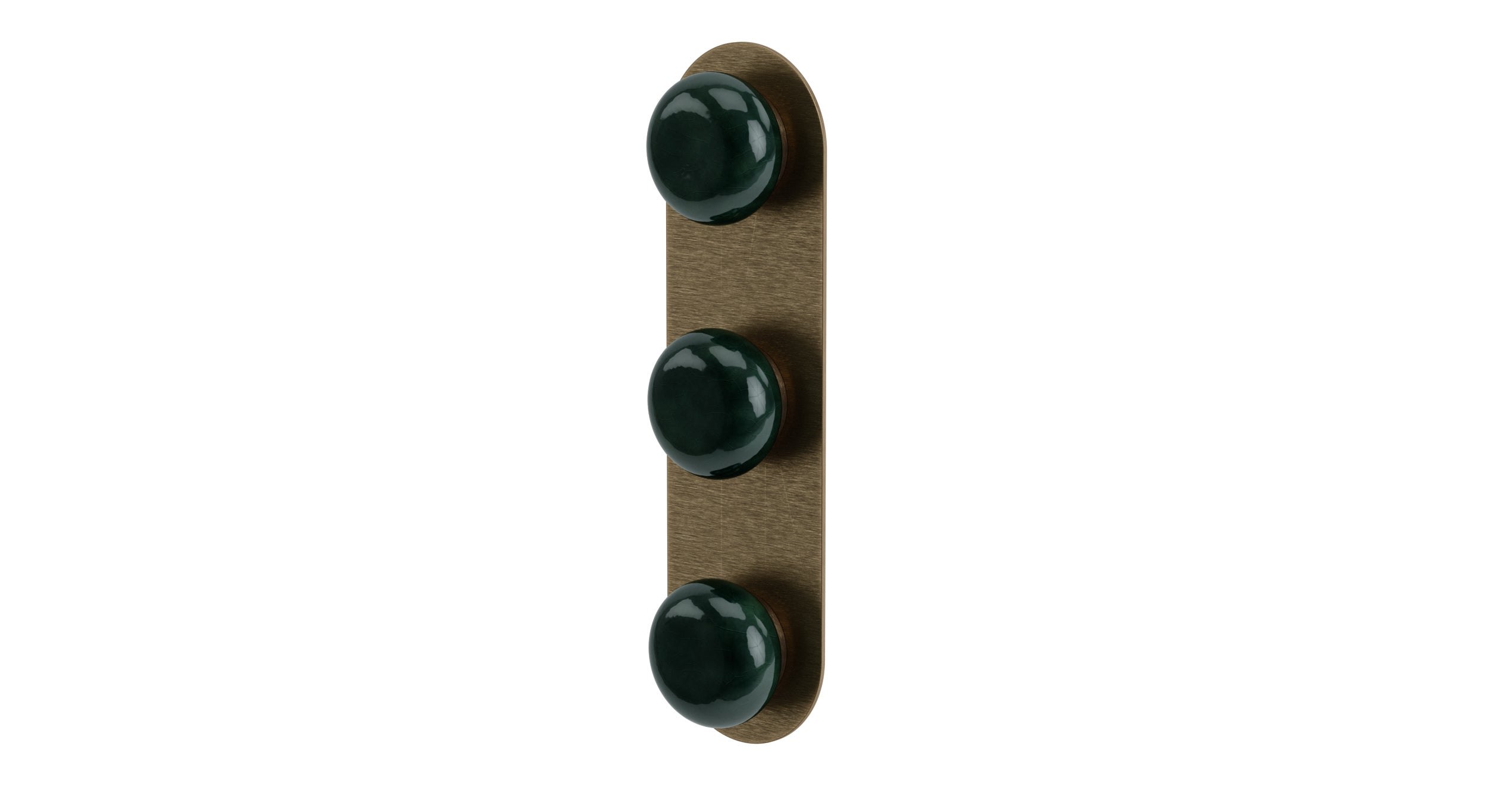 Foundry Three Handle Wall Mount Shower Trim with Pebble Ceramic Knob Handles in Antique Brass