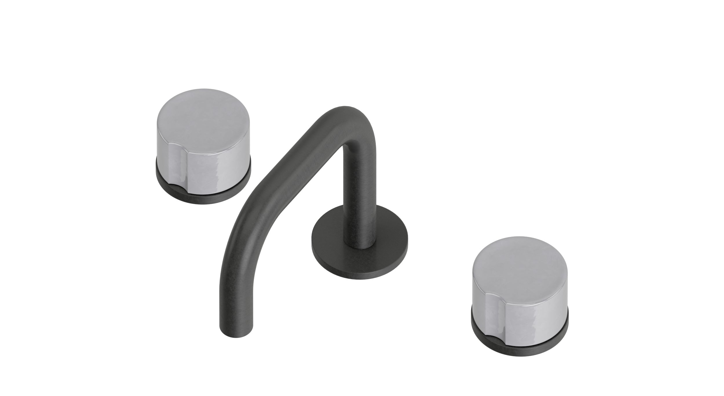 Foundry Two Handle Deck Mount Squaretop Lavatory Faucet with Groove Ceramic Knob Handles in Blackened Nickel