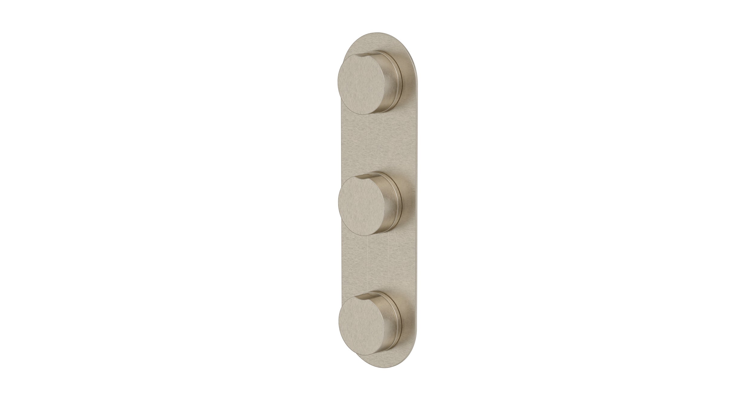 Foundry Three Handle Wall Mount Shower Trim with Barrel Knob Handles in Satin Nickel