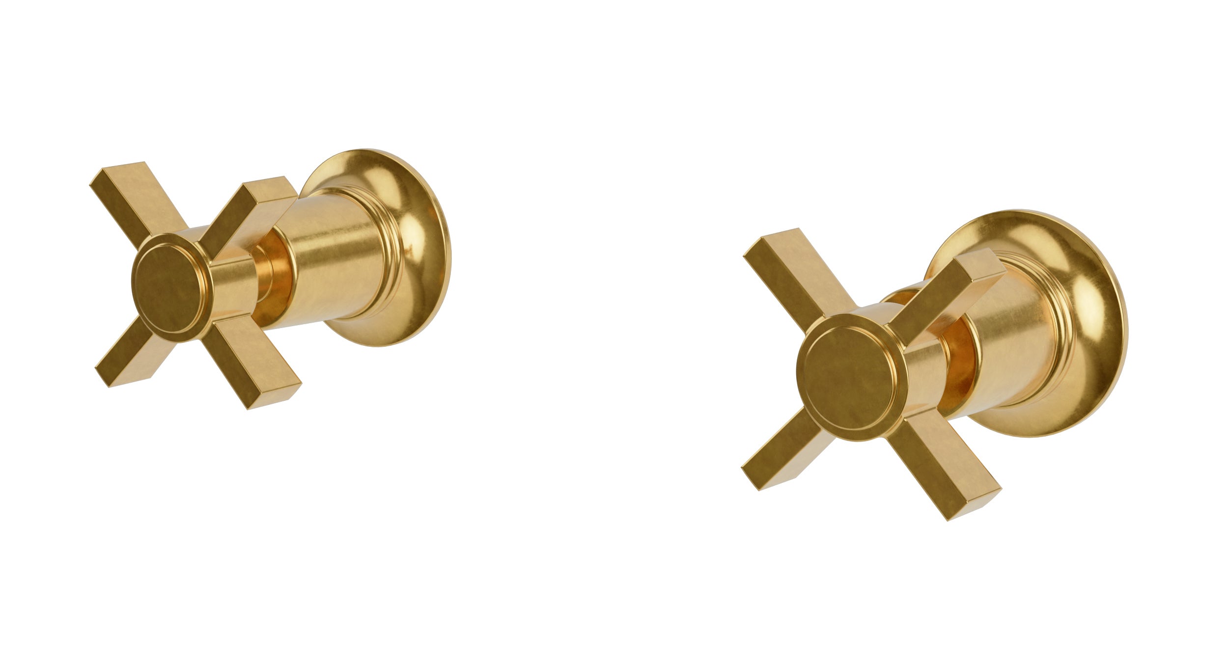 Emerson Two Handle Wall Mount Bath Trim with Defined Cross Handles in French Brass