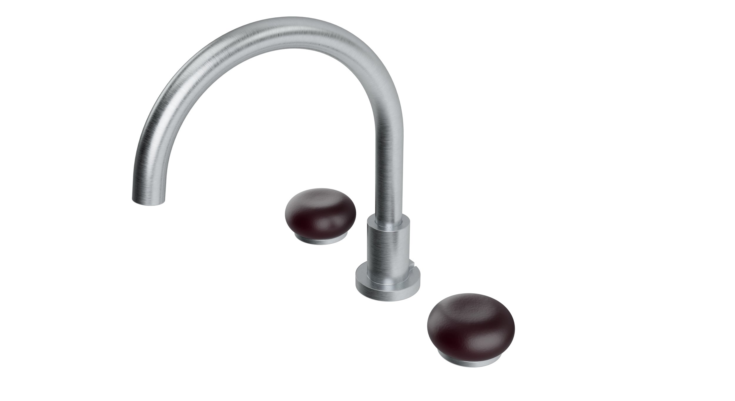 Foundry Two Handle Deck Mount Gooseneck Bath Trim with Pebble Ceramic Knob Handles in Satin Chrome