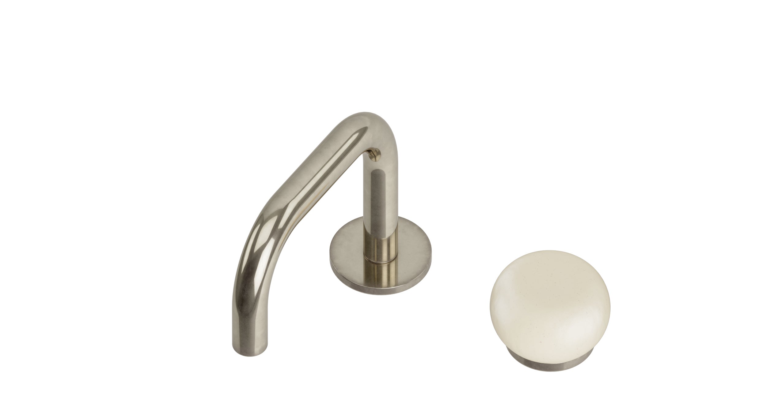 Foundry One Handle Deck Mount Squaretop Lavatory Faucet with Pebble Ceramic Knob Handle in French Nickel