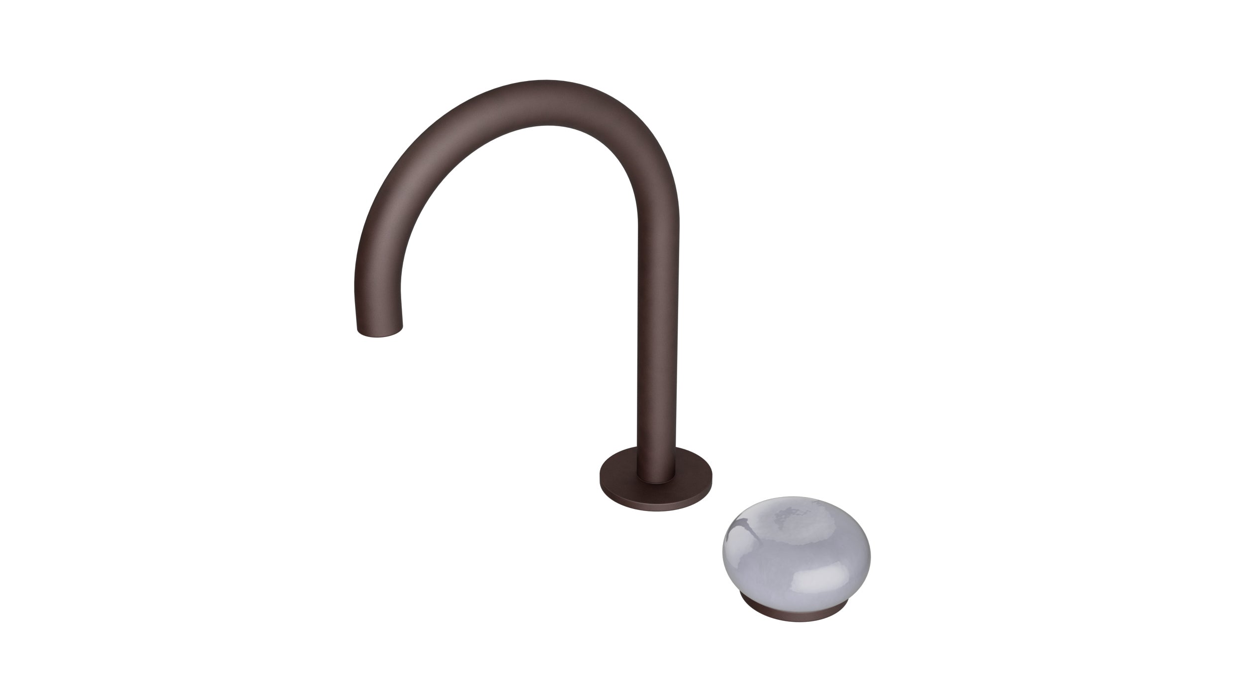 Foundry One Handle Deck Mount Gooseneck Lavatory Faucet with Pebble Ceramic Knob Handle in Architectural Copper
