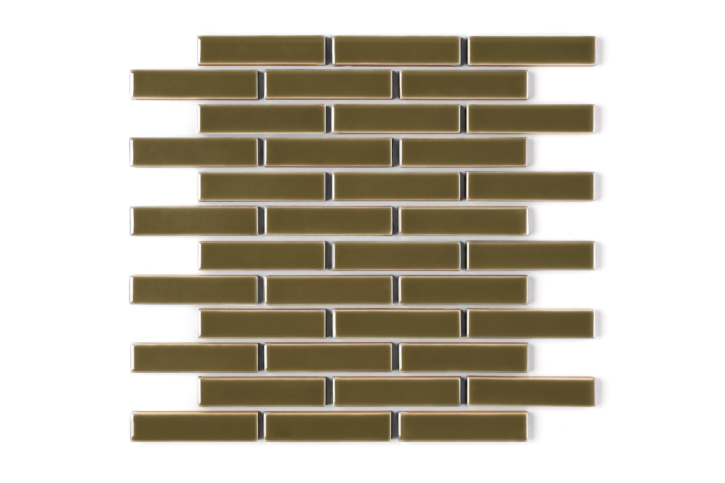 1x4 Half Offset Sheeted Original Ceramic Mosaic Tile in Chaparral Gloss