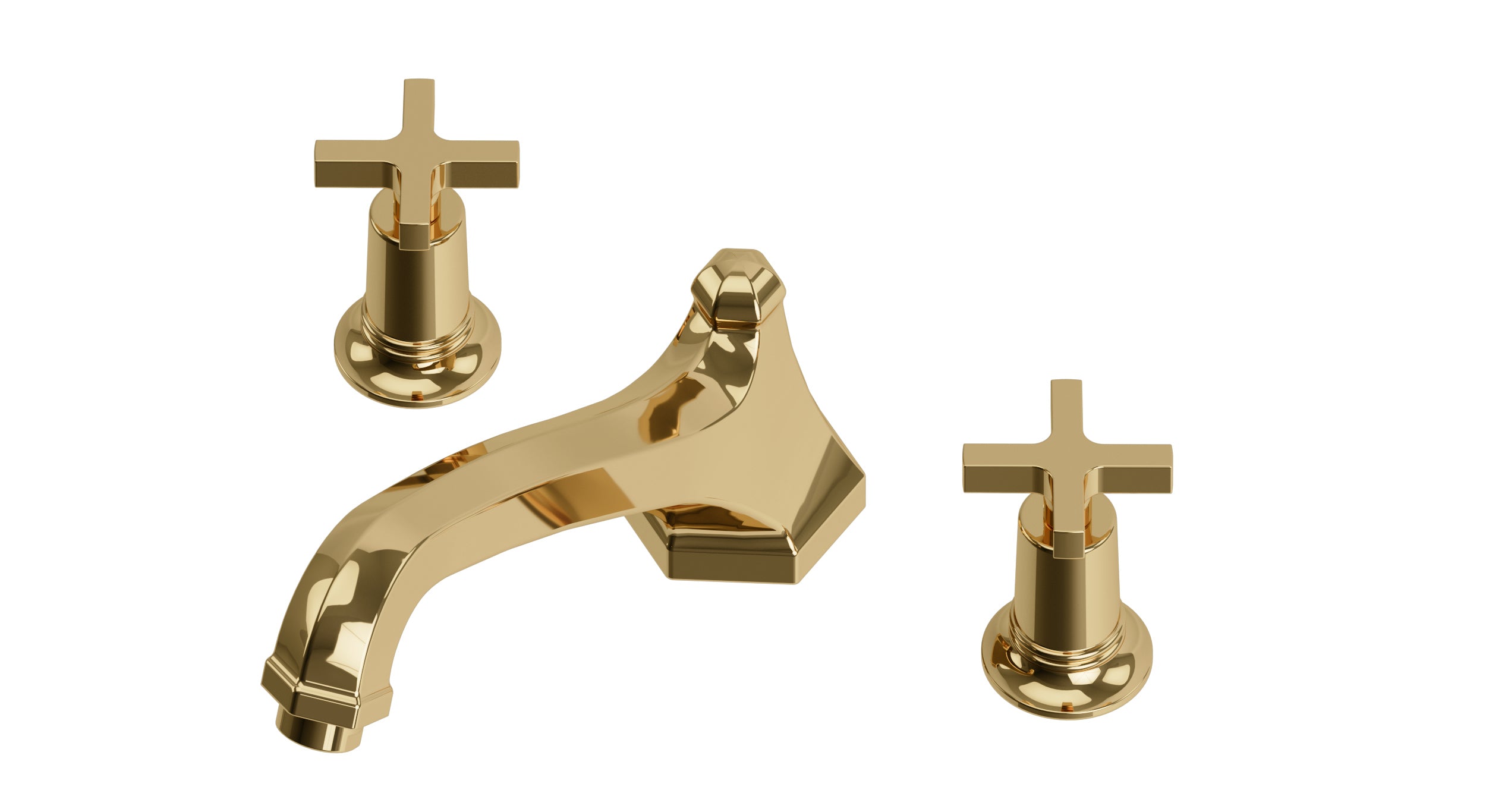 Emerson Two Handle Deck Mount Low Hexagon Bath Trim with Classic Cross Handles in Polished Brass