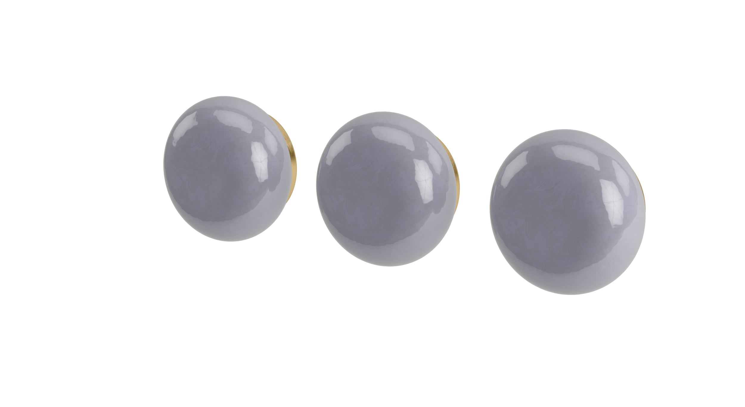 Foundry Three Handle Wall Mount Bath Trim with Diverter/Volume Control and Pebble Ceramic Knob Handles in Satin Brass