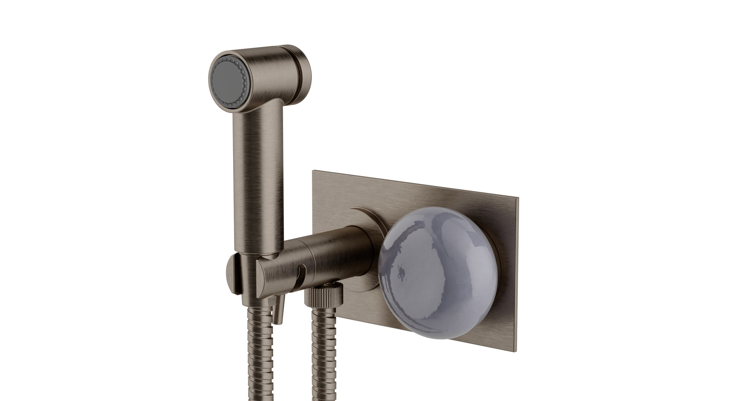 Foundry One Handle Wall Mount Bidet Trim with Pebble Ceramic Knob Handle in Antique Nickel