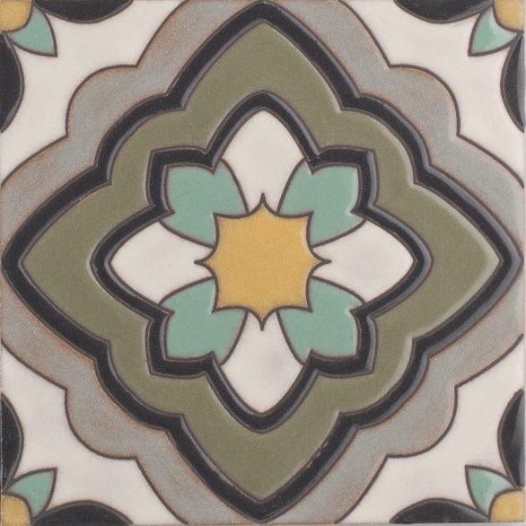 6x6 Handpainted Tile Cordoba in Neutral Motif