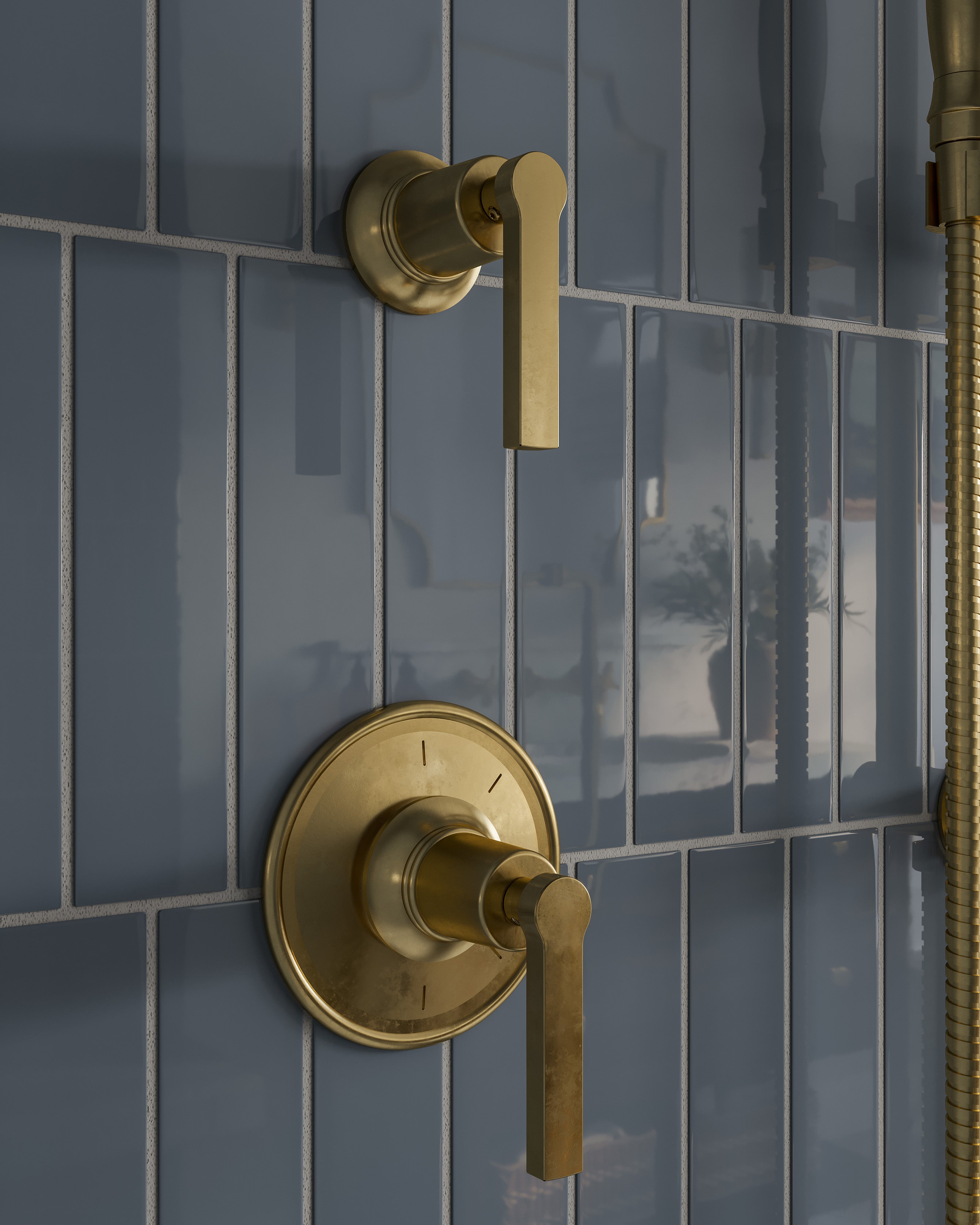Emerson One Handle Wall Mount Diverter/Volume Control Shower Trim with Classic Lever Handle in French Brass
