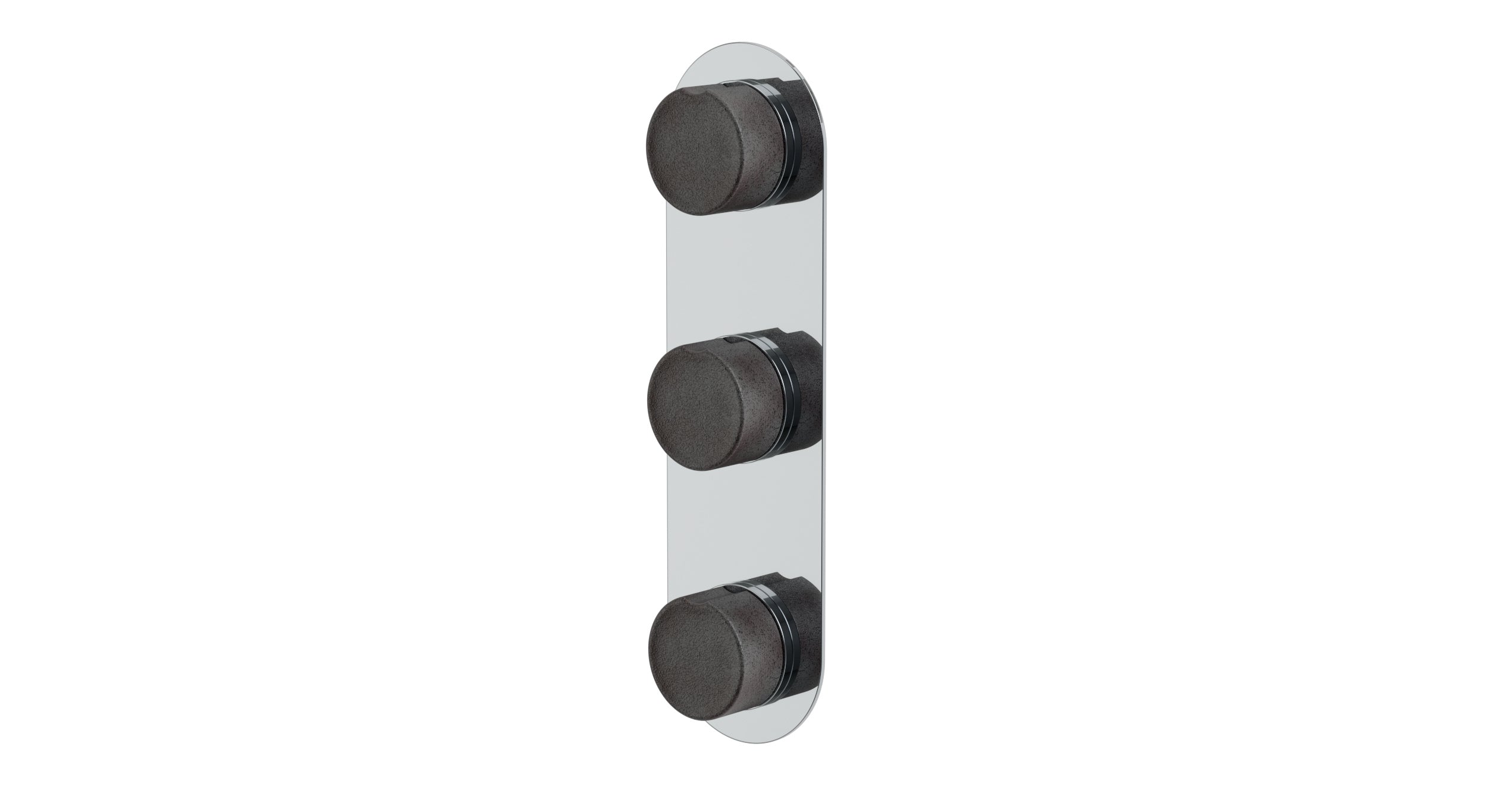 Foundry Three Handle Wall Mount Shower Trim with Groove Ceramic Knob Handles in Polished Chrome