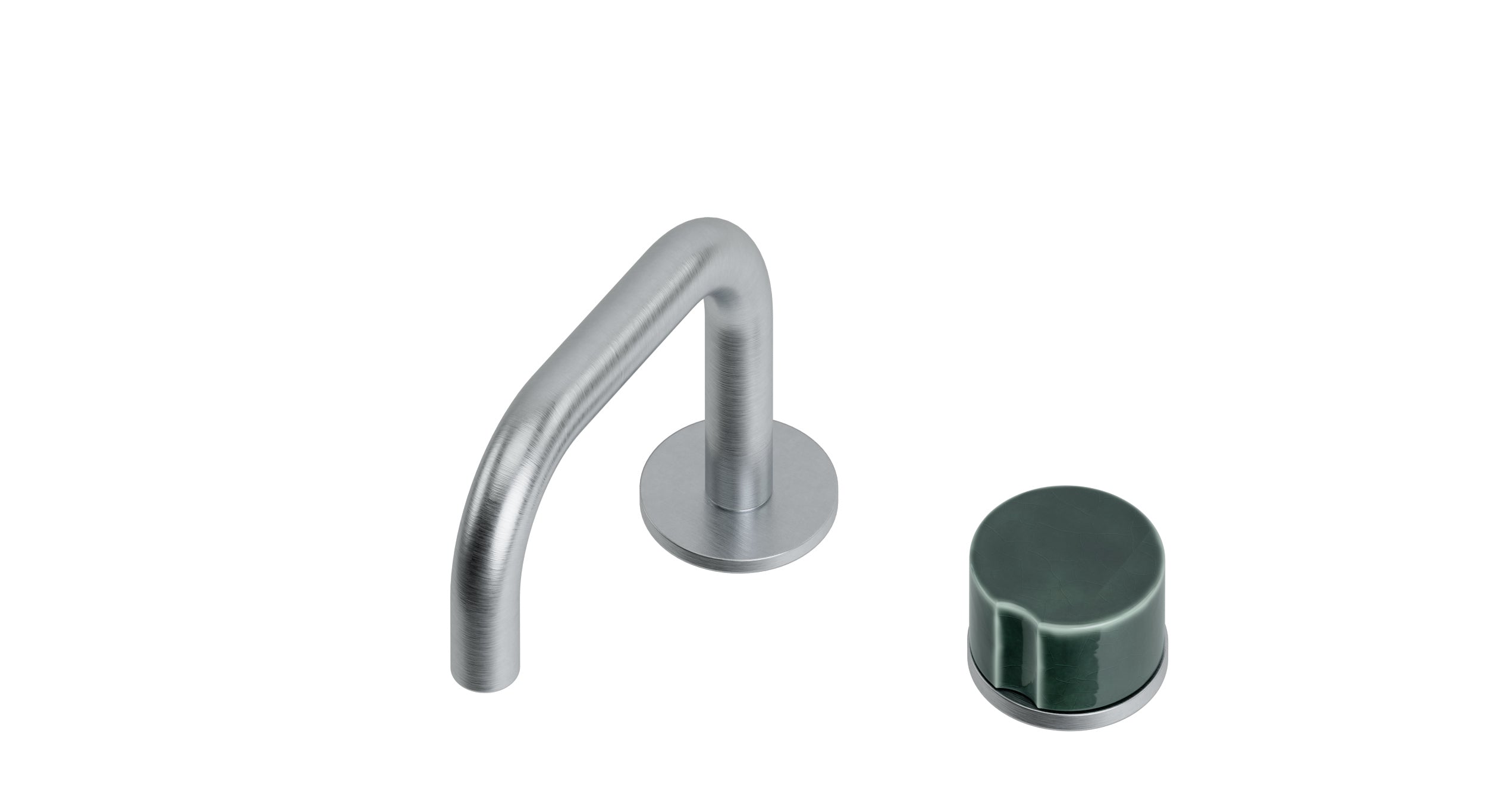 Foundry One Handle Deck Mount Squaretop Lavatory Faucet with Groove Ceramic Knob Handle in Satin Chrome