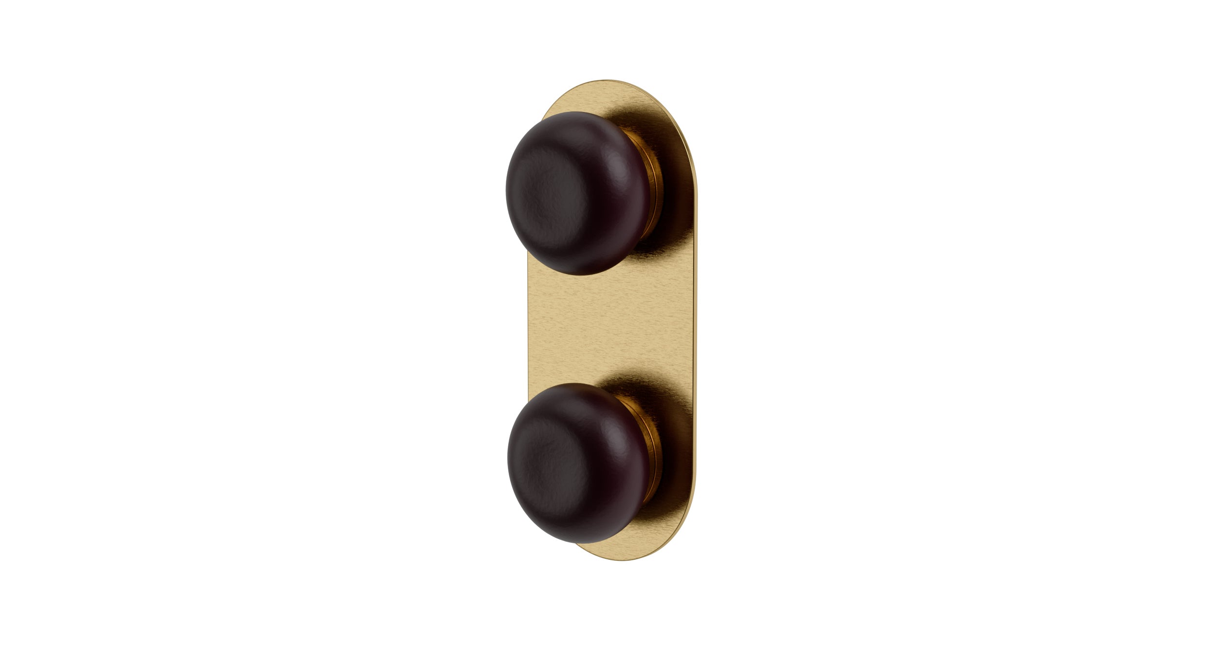 Foundry Two Handle Wall Mount Shower Trim with Pebble Ceramic Knob Handles in Satin Brass