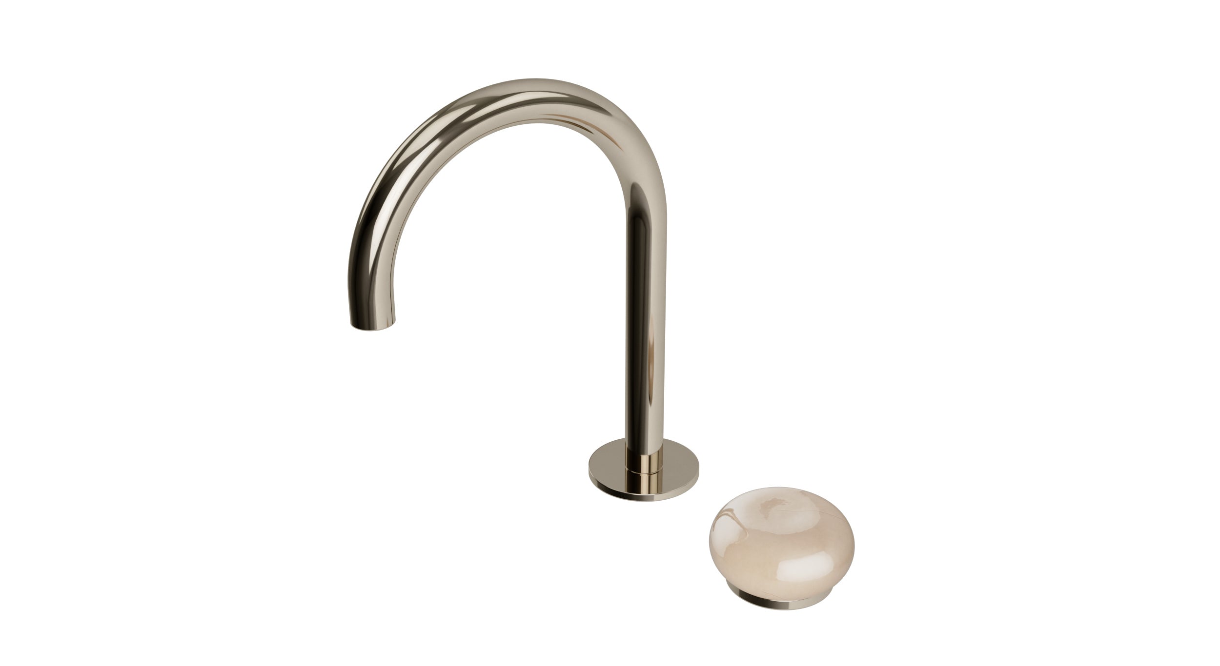 Foundry One Handle Deck Mount Gooseneck Lavatory Faucet with Pebble Ceramic Knob Handle in Polished Nickel