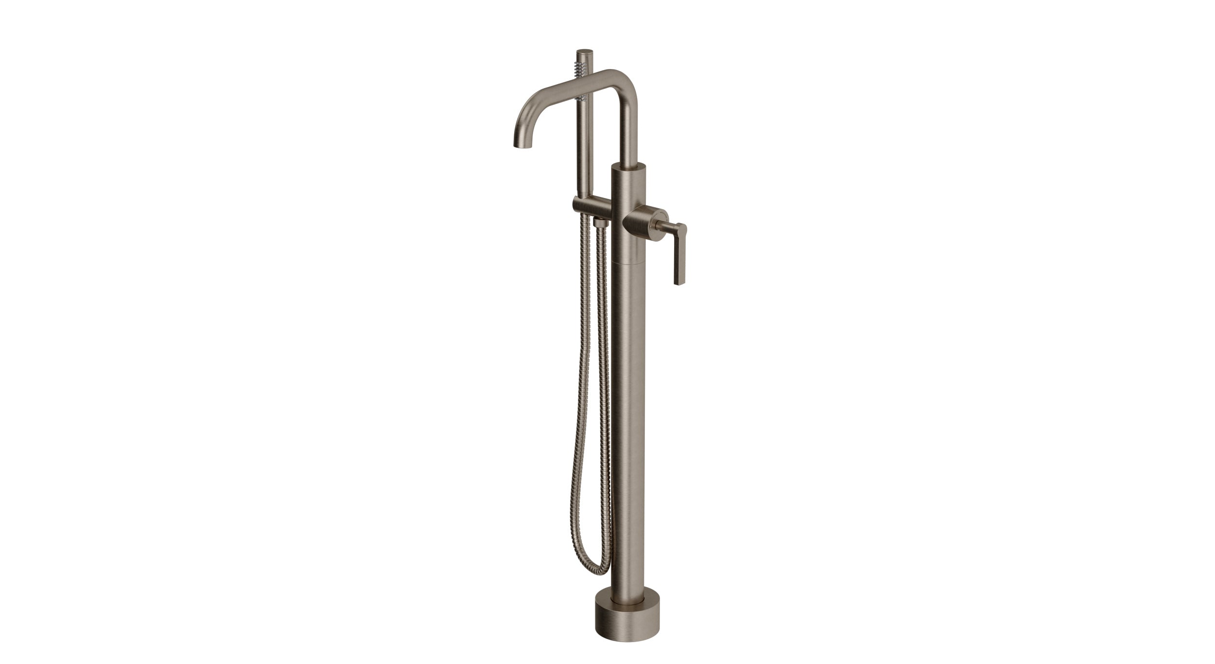 Flatiron One Handle Floor Mount Squaretop Bath Trim with Hand Shower and Linear Lever Handle in Antique Nickel