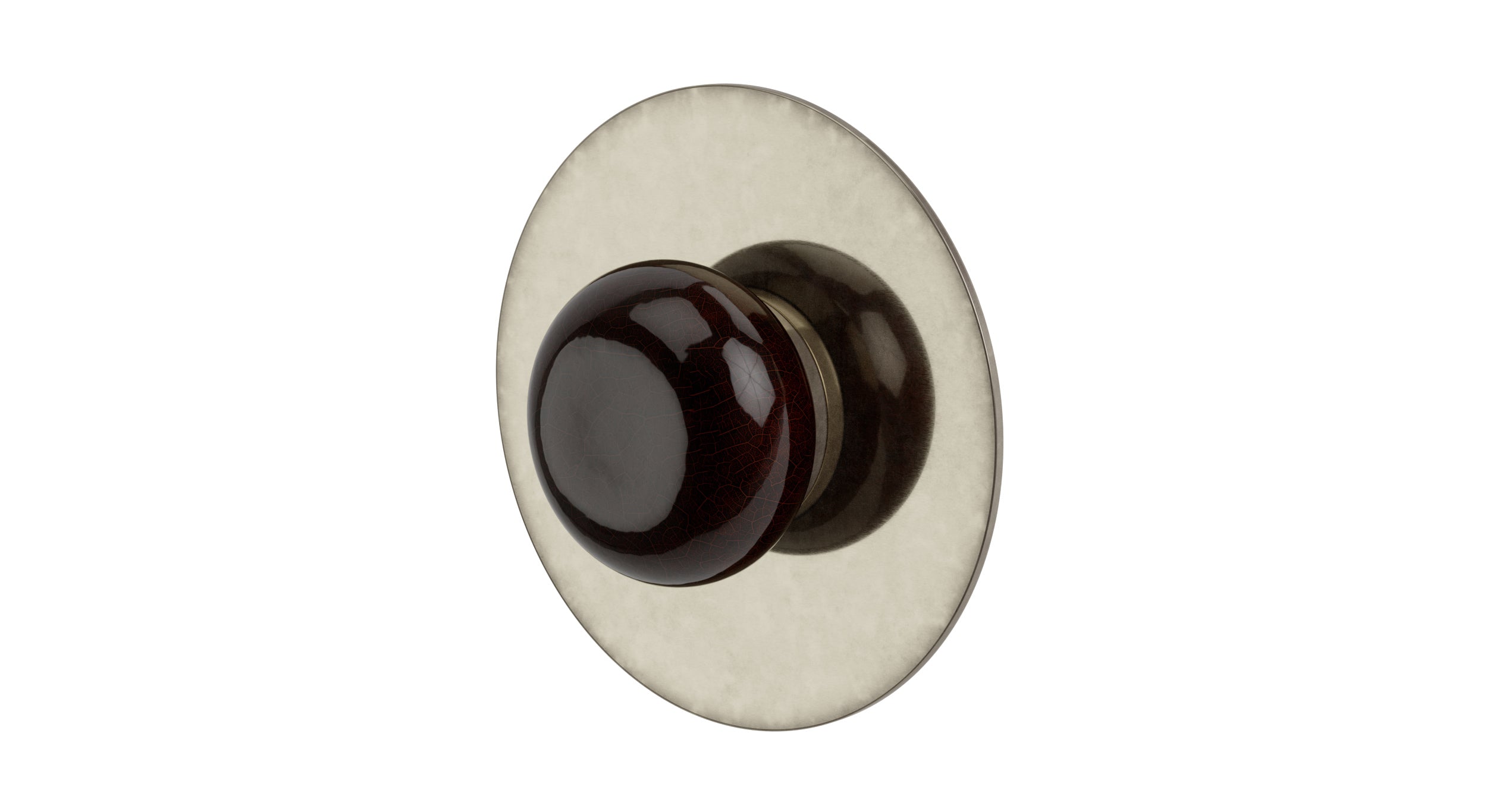 Foundry One Handle Wall Mount Shower Trim with Pebble Ceramic Knob Handle in French Nickel