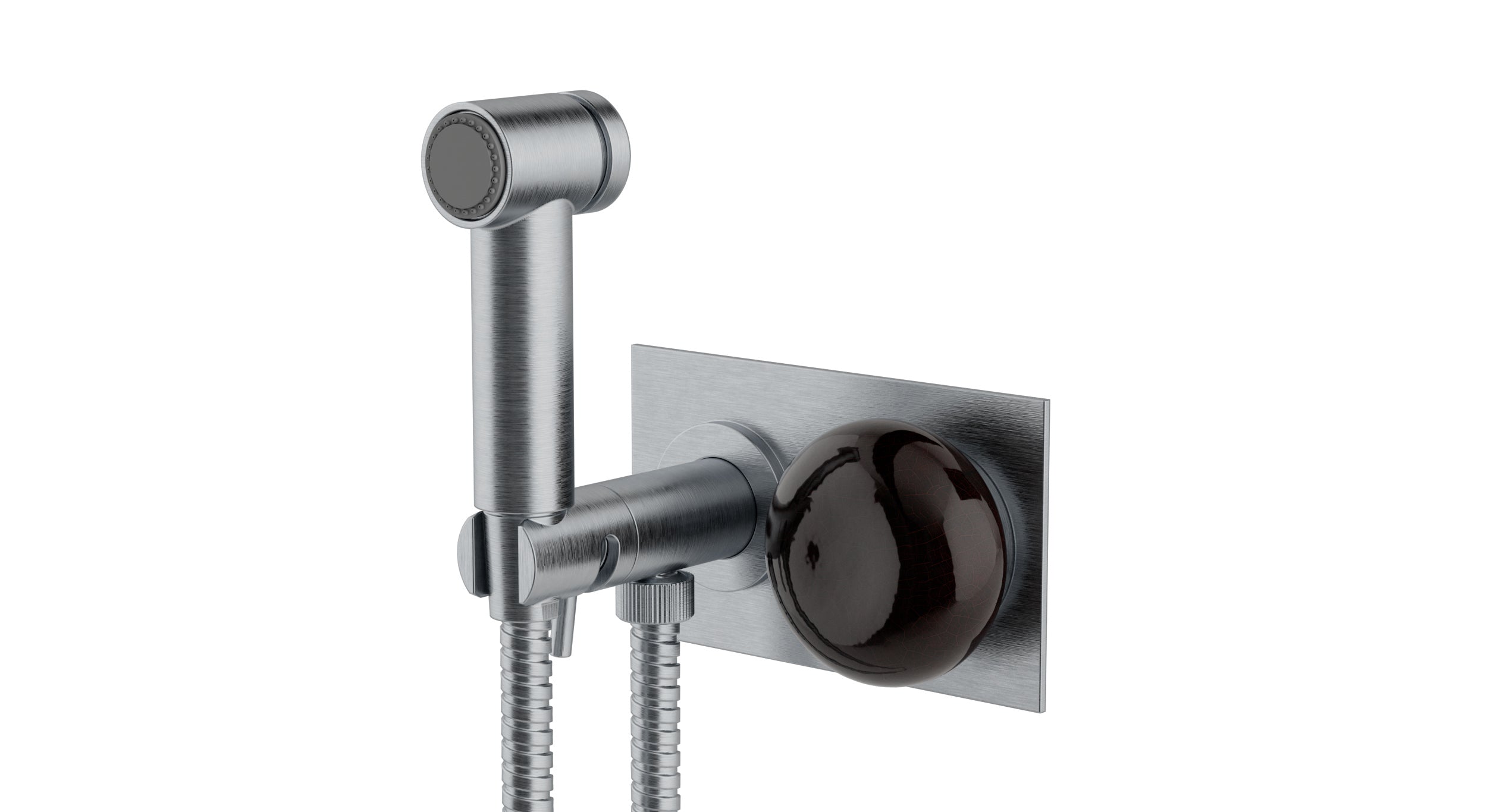 Foundry One Handle Wall Mount Bidet Trim with Pebble Ceramic Knob Handle in Satin Chrome