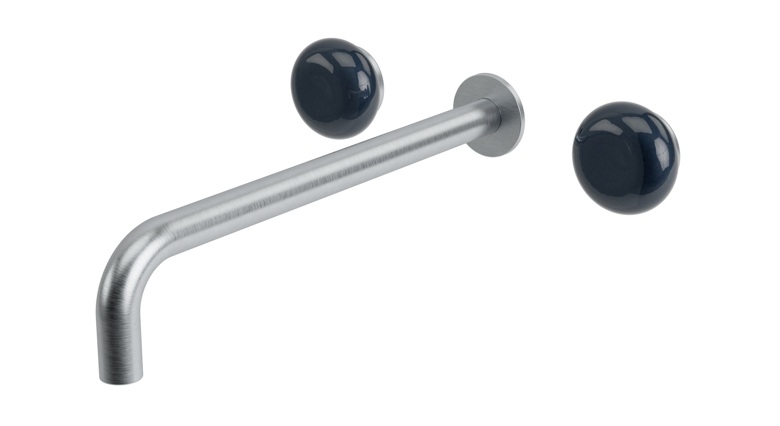 Foundry Two Handle Wall Mount 12" Lavatory Faucet with Pebble Ceramic Knob Handles in Satin Chrome