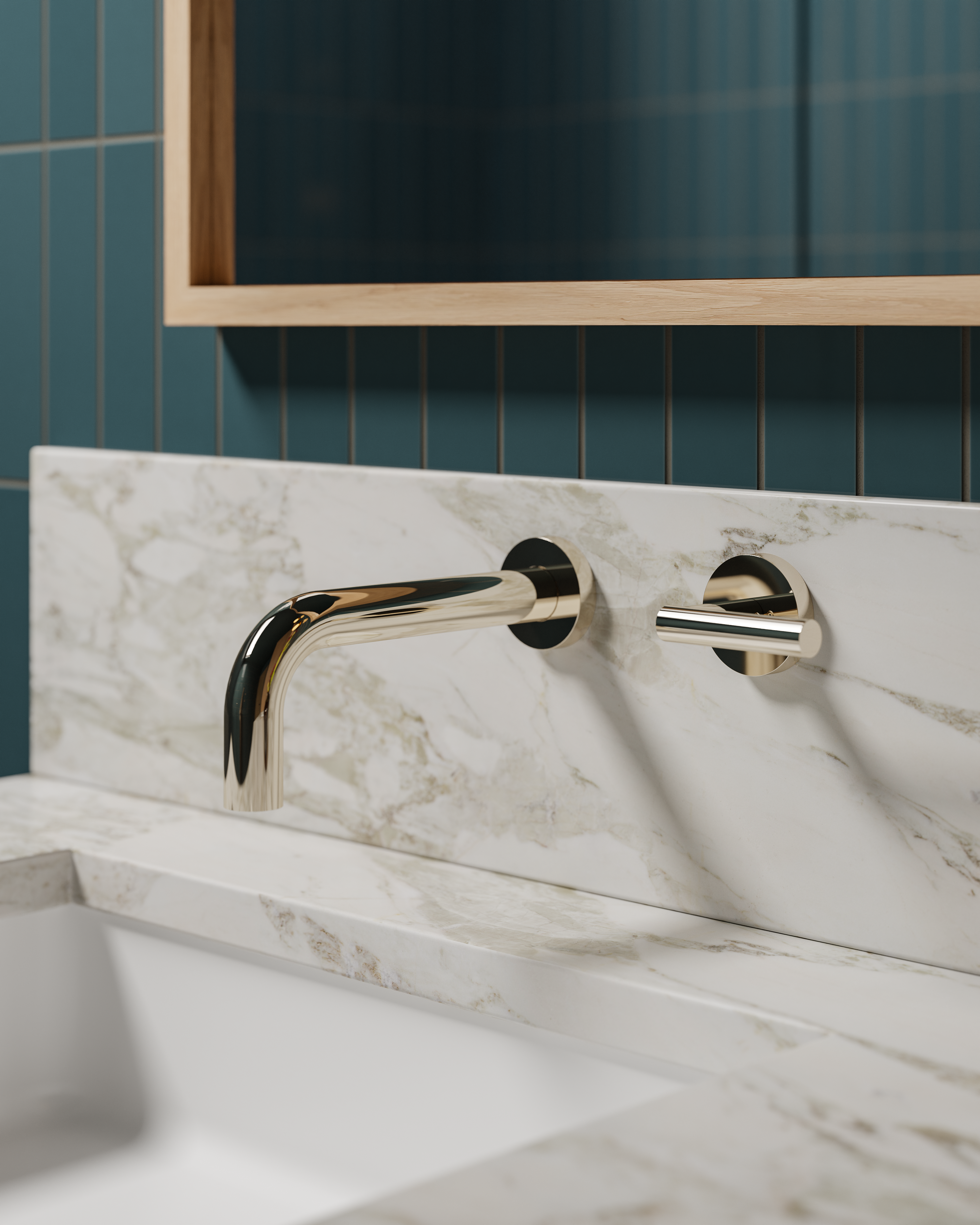 Contour One Handle Wall Mount 7.5" Lavatory Faucet with Soft Lever Handle in Polished Nickel