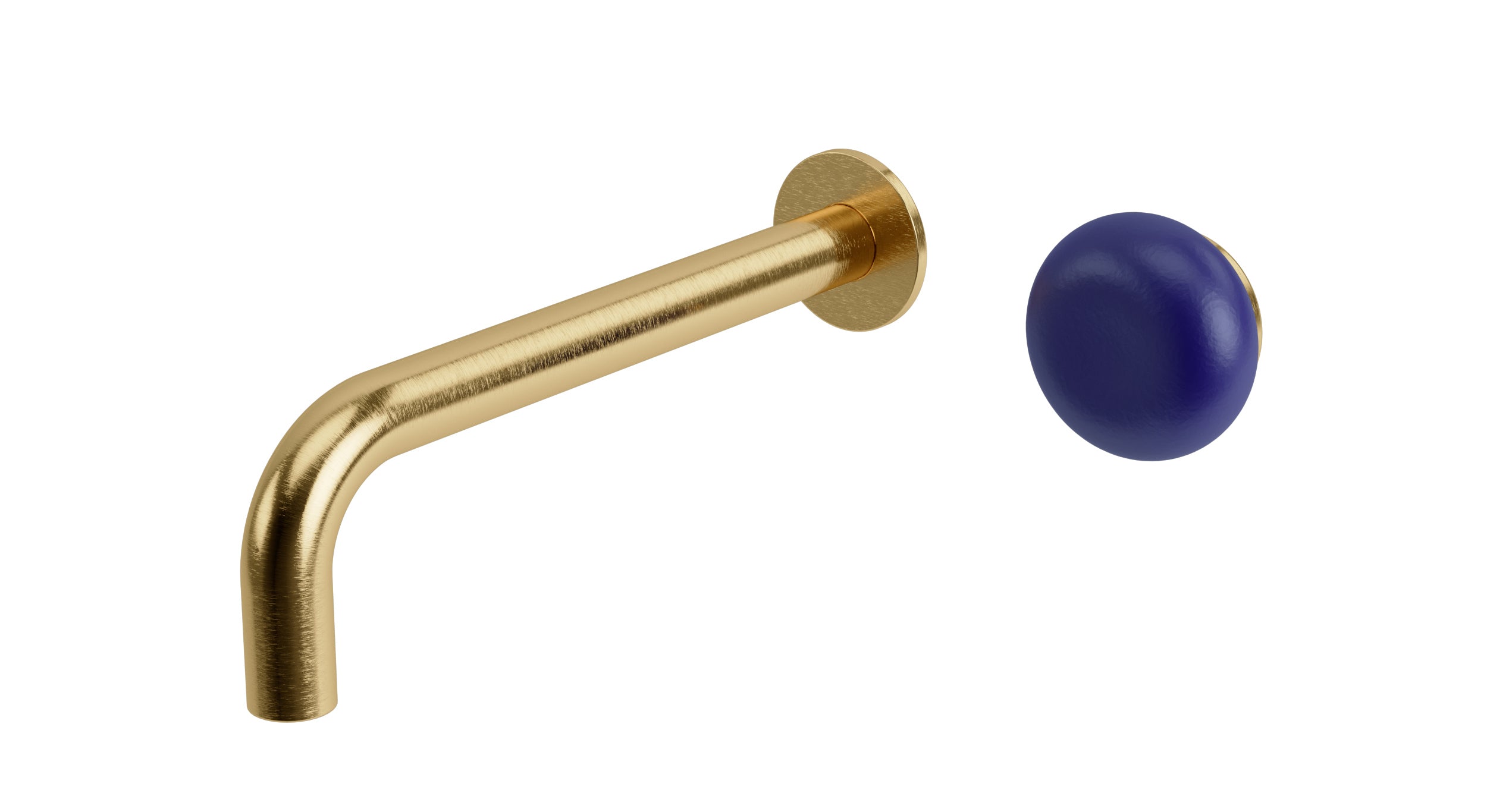 Foundry One Handle Wall Mount 7.5" Lavatory Faucet with Pebble Ceramic Knob Handle in Satin Brass