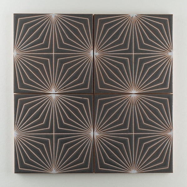 8x8 Handpainted Tile Starburst in Dark Motif