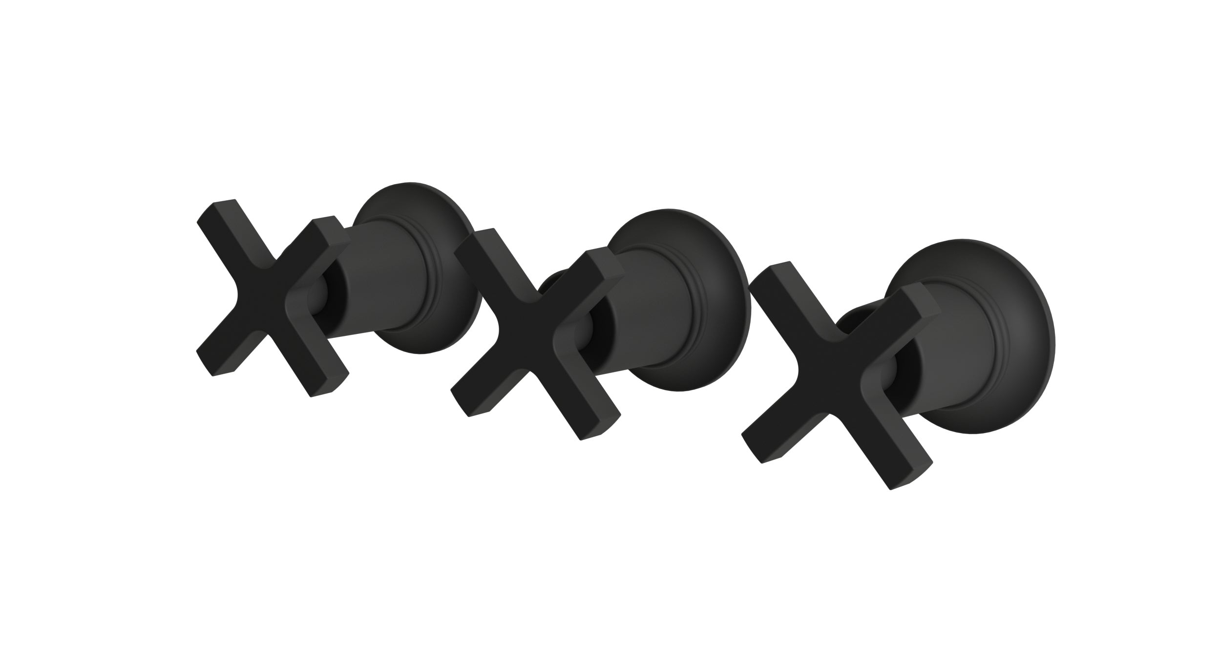 Emerson Three Handle Wall Mount Bath Trim with Diverter/Volume Control and Classic Cross Handles in Matte Black