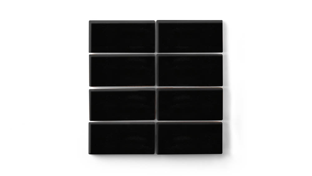 2x4 Straight Set Sheeted Original Ceramic Mosaic Tile in Raven Gloss