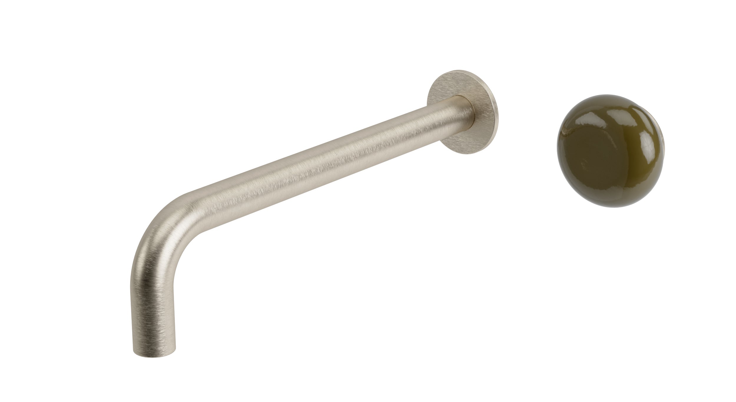 Foundry One Handle Wall Mount 10" Lavatory Faucet with Pebble Ceramic Knob Handle in Satin Nickel