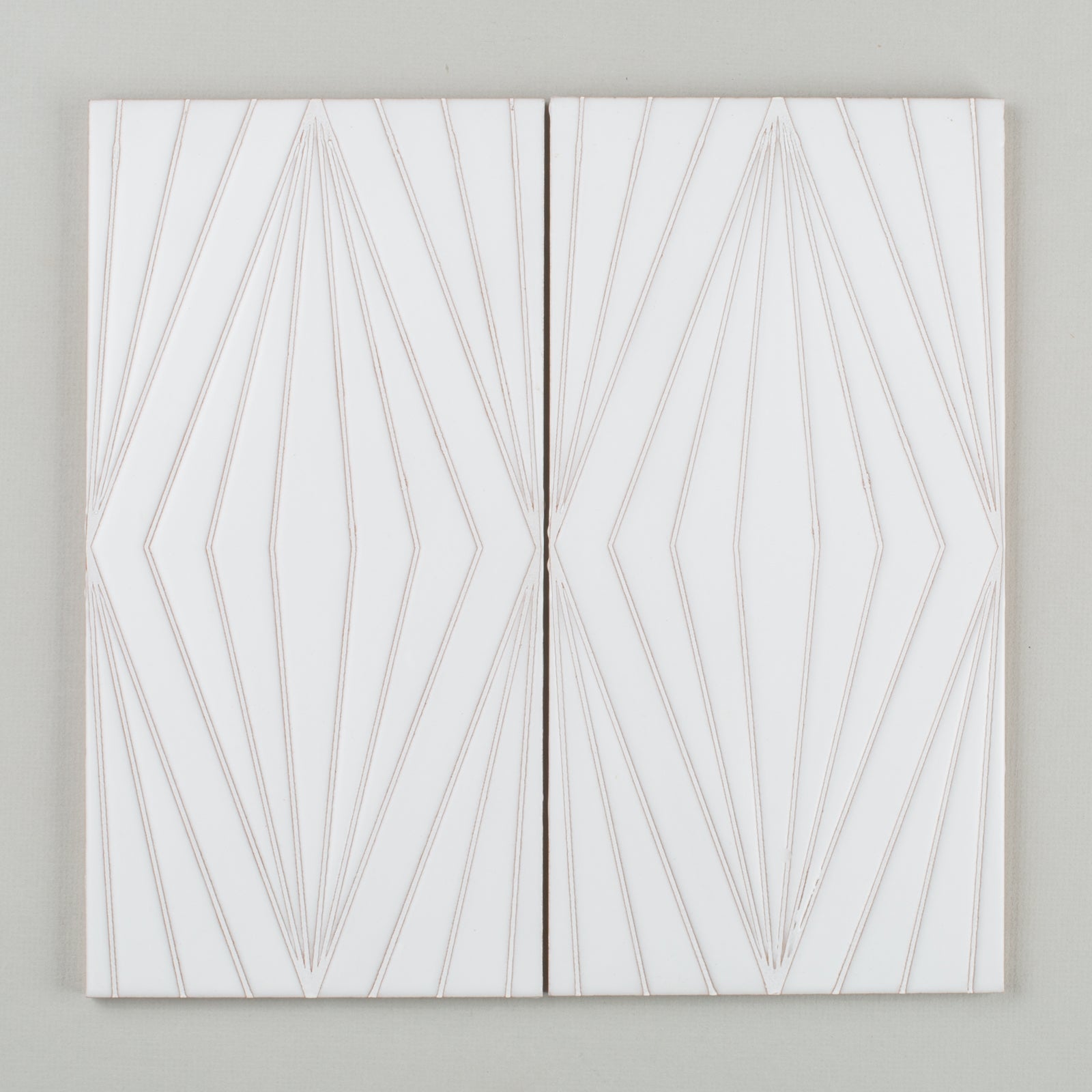 6x12 Handpainted Tile Diamond Contour in White Motif