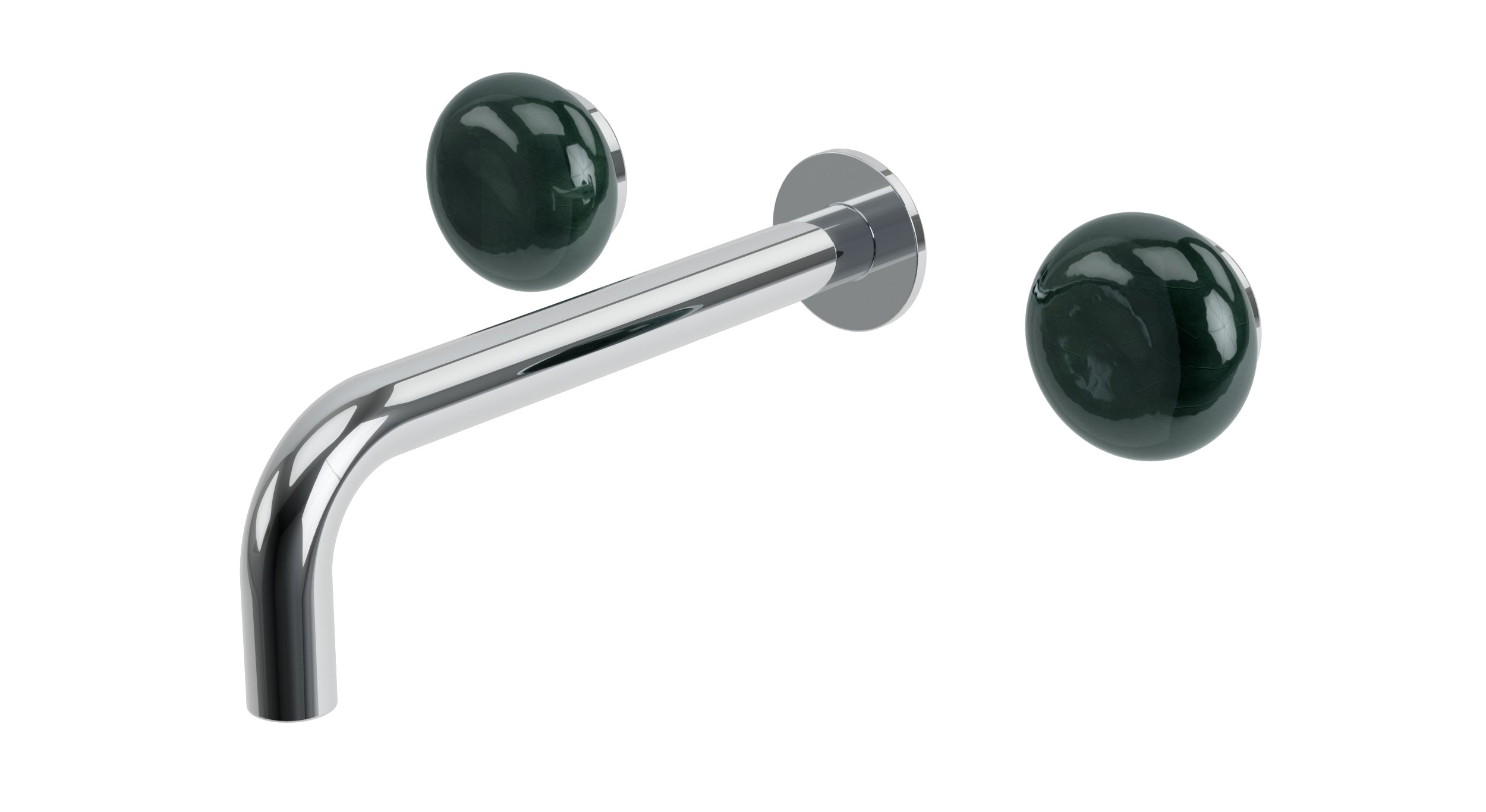 Foundry Two Handle Wall Mount 7.5" Lavatory Faucet with Pebble Ceramic Knob Handles in Polished Chrome