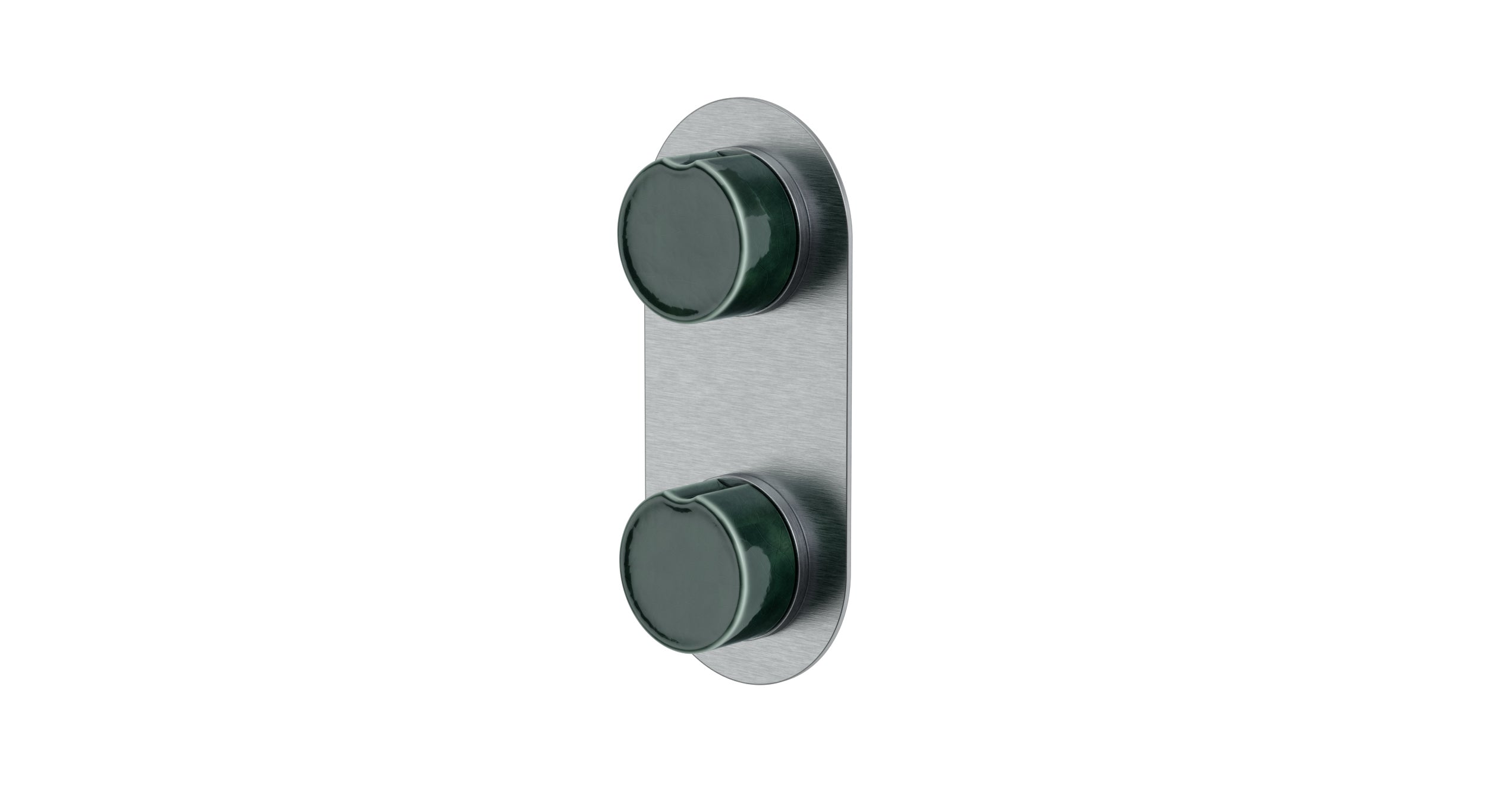 Foundry Two Handle Wall Mount Shower Trim with Groove Ceramic Knob Handles in Satin Chrome