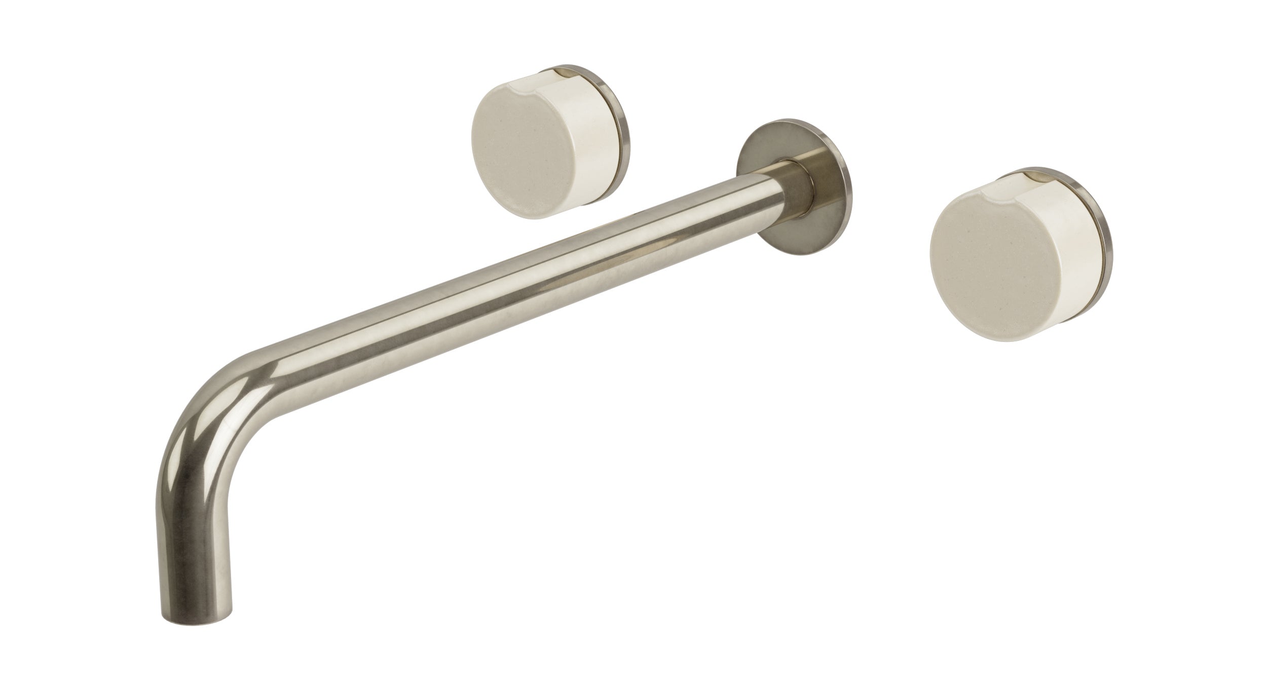Foundry Two Handle Wall Mount 12" Lavatory Faucet with Groove Ceramic Knob Handles in French Nickel